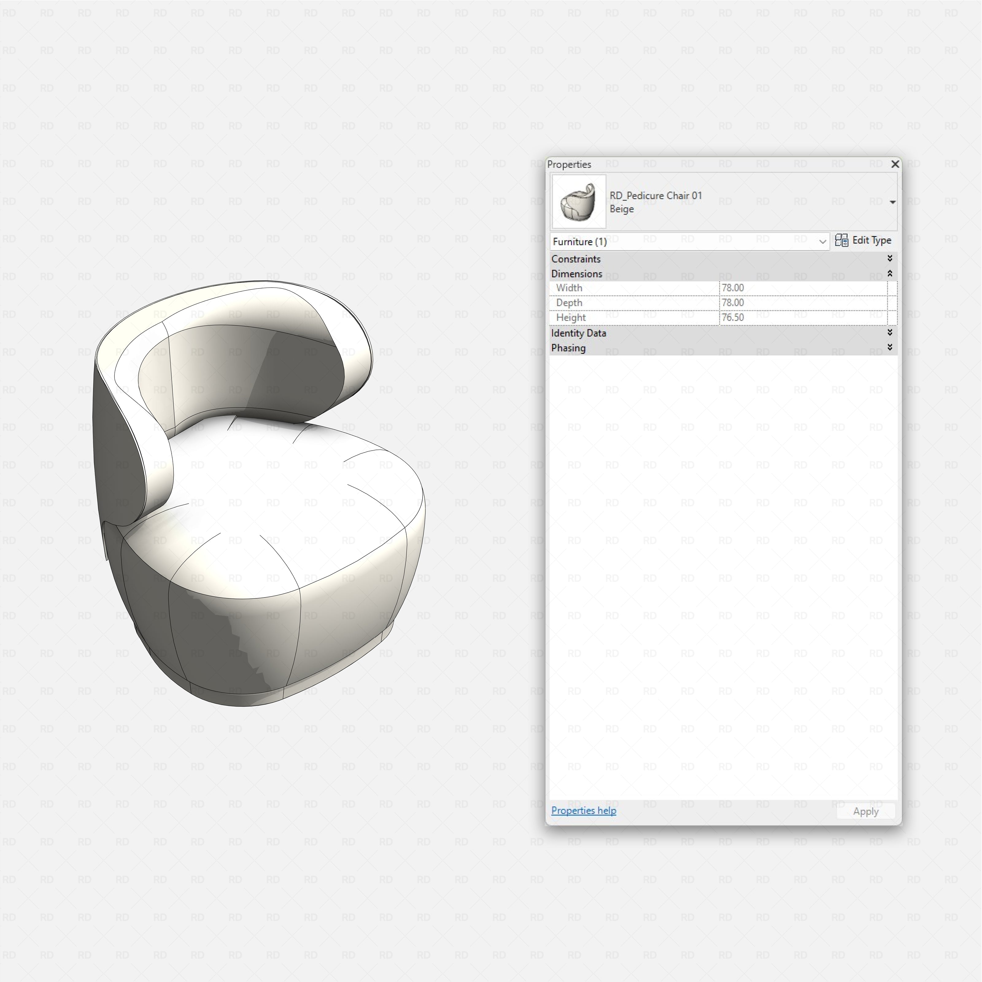 Revit nail studio Pack RD Studio BIM blocks rfa pedicure chair