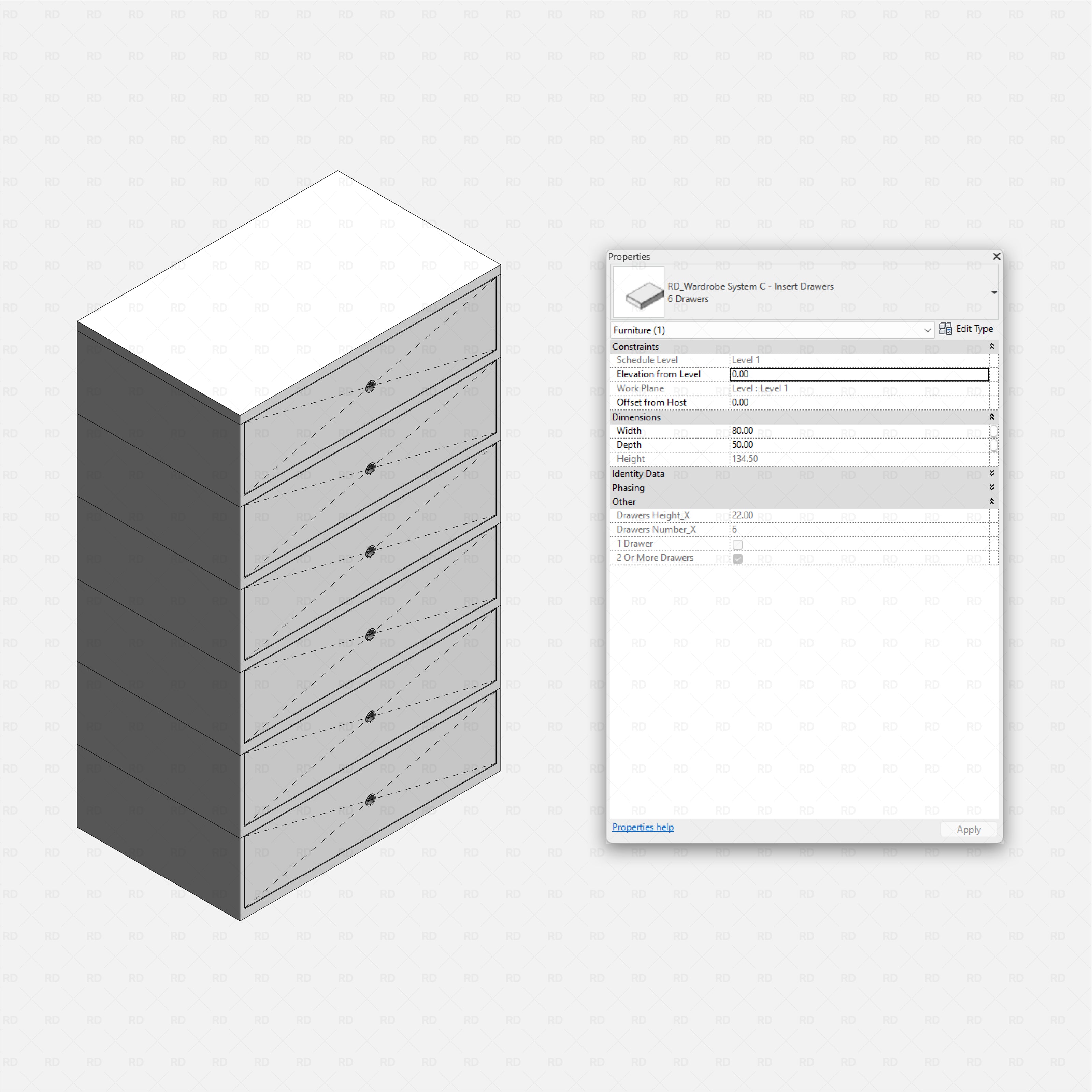 Revit Open Wardrobe System 03 (Side Unit) RD Studio BIM blocks rfa, drawer tower insert, 6 drawers