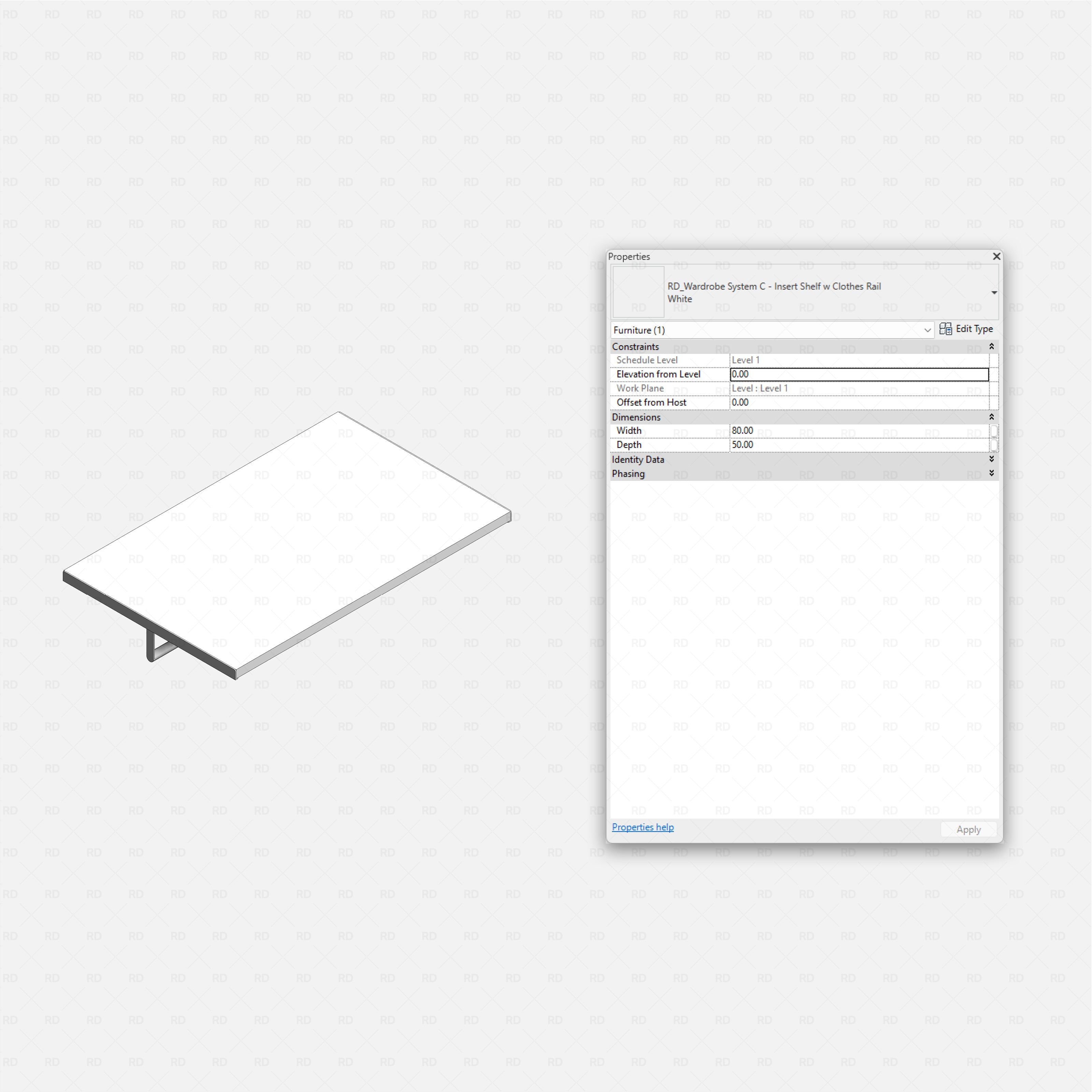 Revit Open Wardrobe System 03 (Side Unit) RD Studio BIM blocks rfa, shelf with clothes rail insert