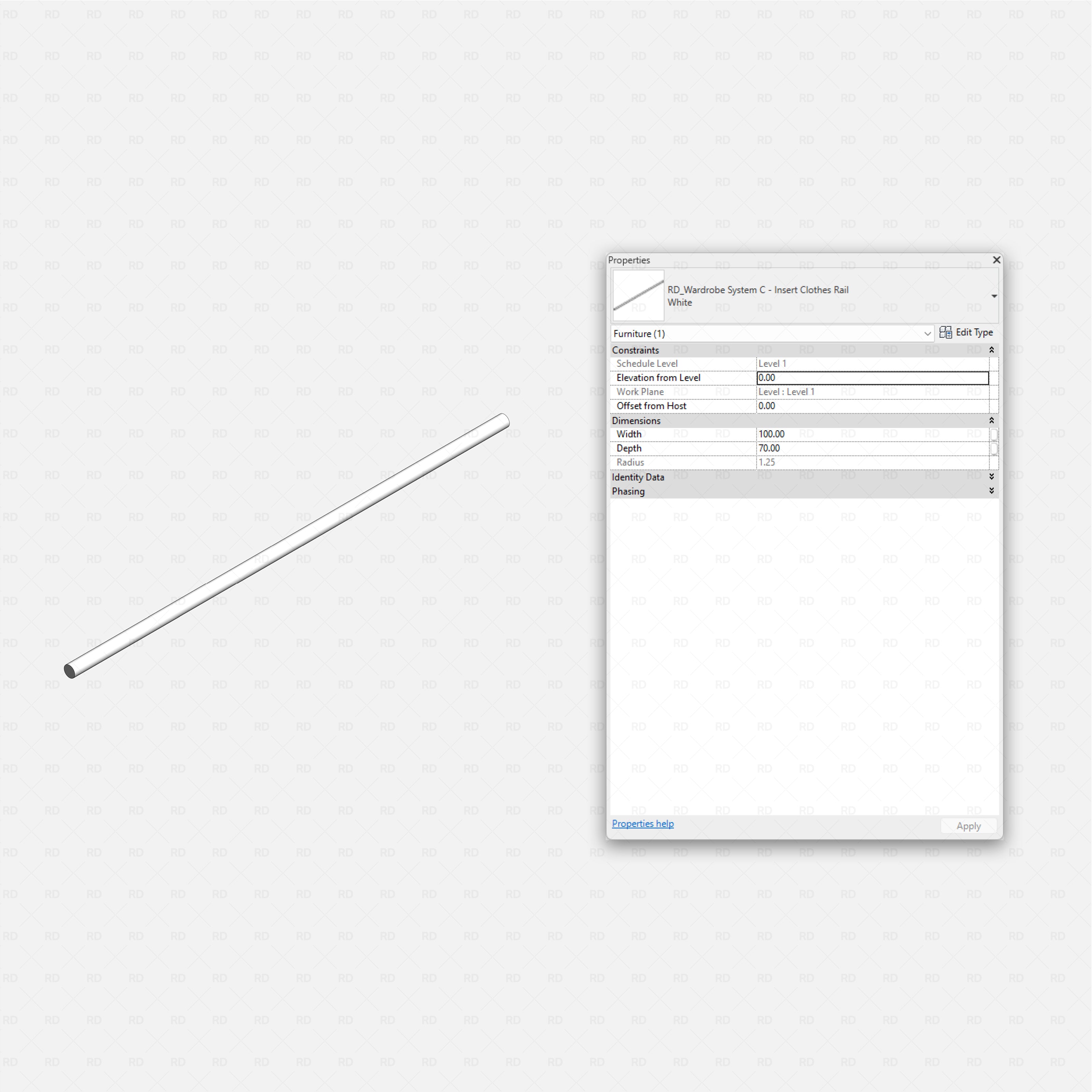 Revit Open Wardrobe System 03 (Posts Structure) RD Studio BIM blocks rfa, clothes rail insert family, dimensioned