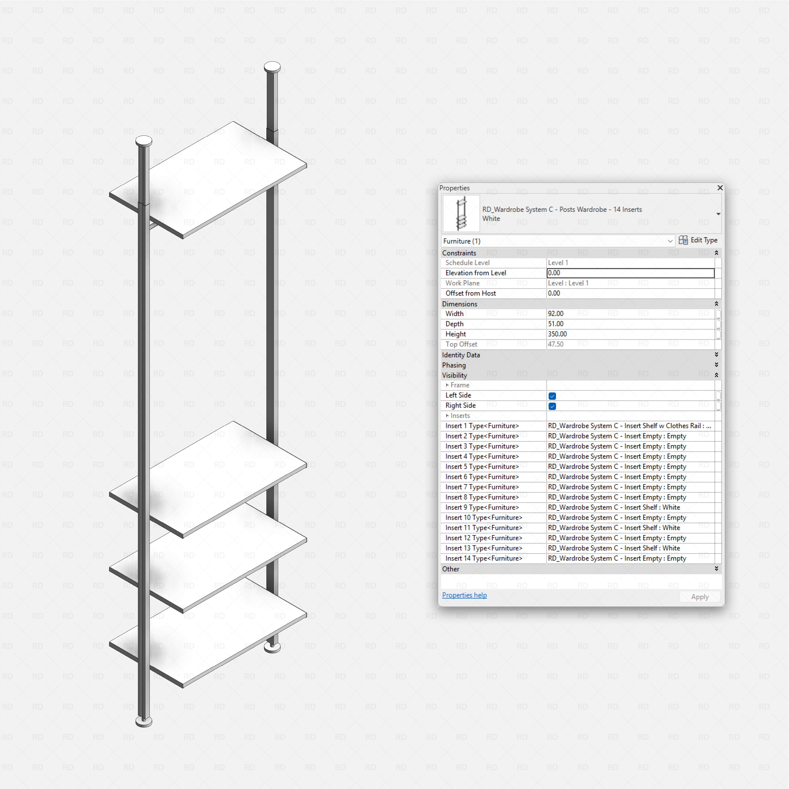 Revit Open Wardrobe System 03 (Posts Structure) RD Studio BIM blocks rfa, posts frame with 14 insert slots, extra tall