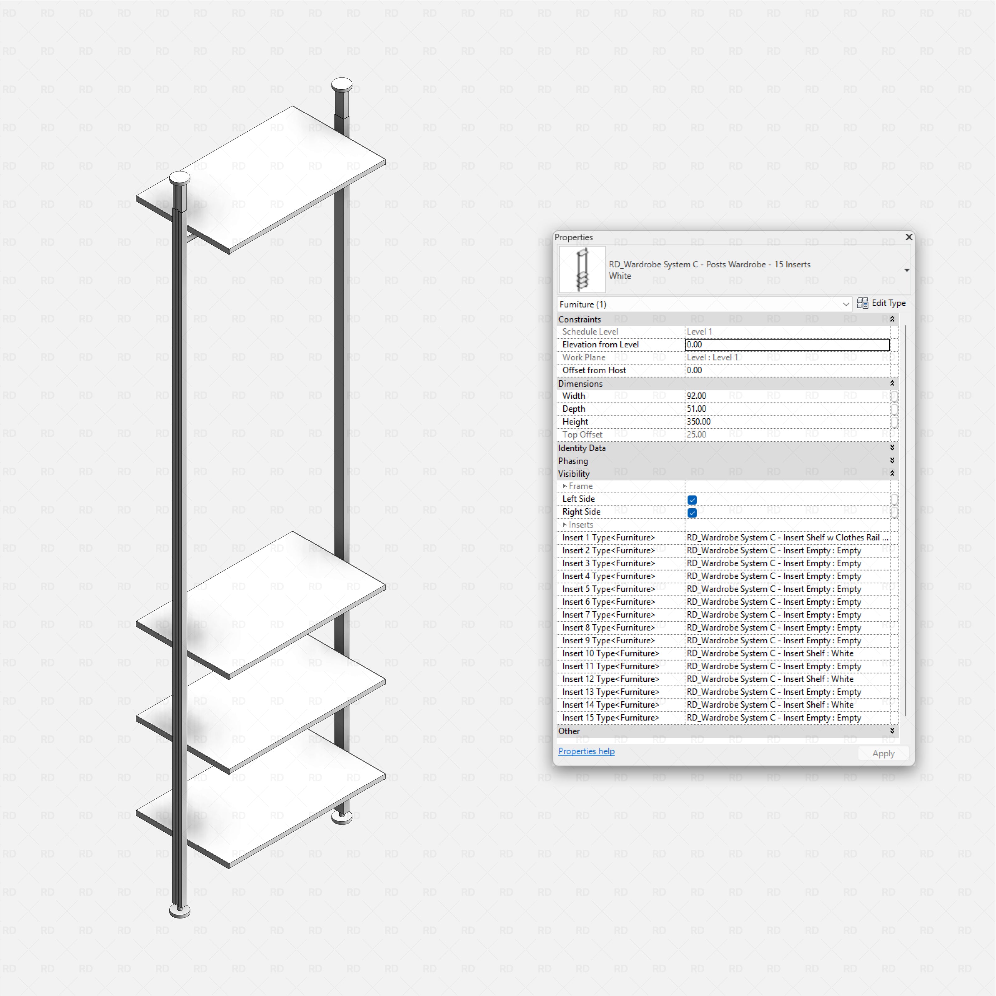 Revit Open Wardrobe System 03 (Posts Structure) RD Studio BIM blocks rfa, posts frame with 15 insert slots, maximum height