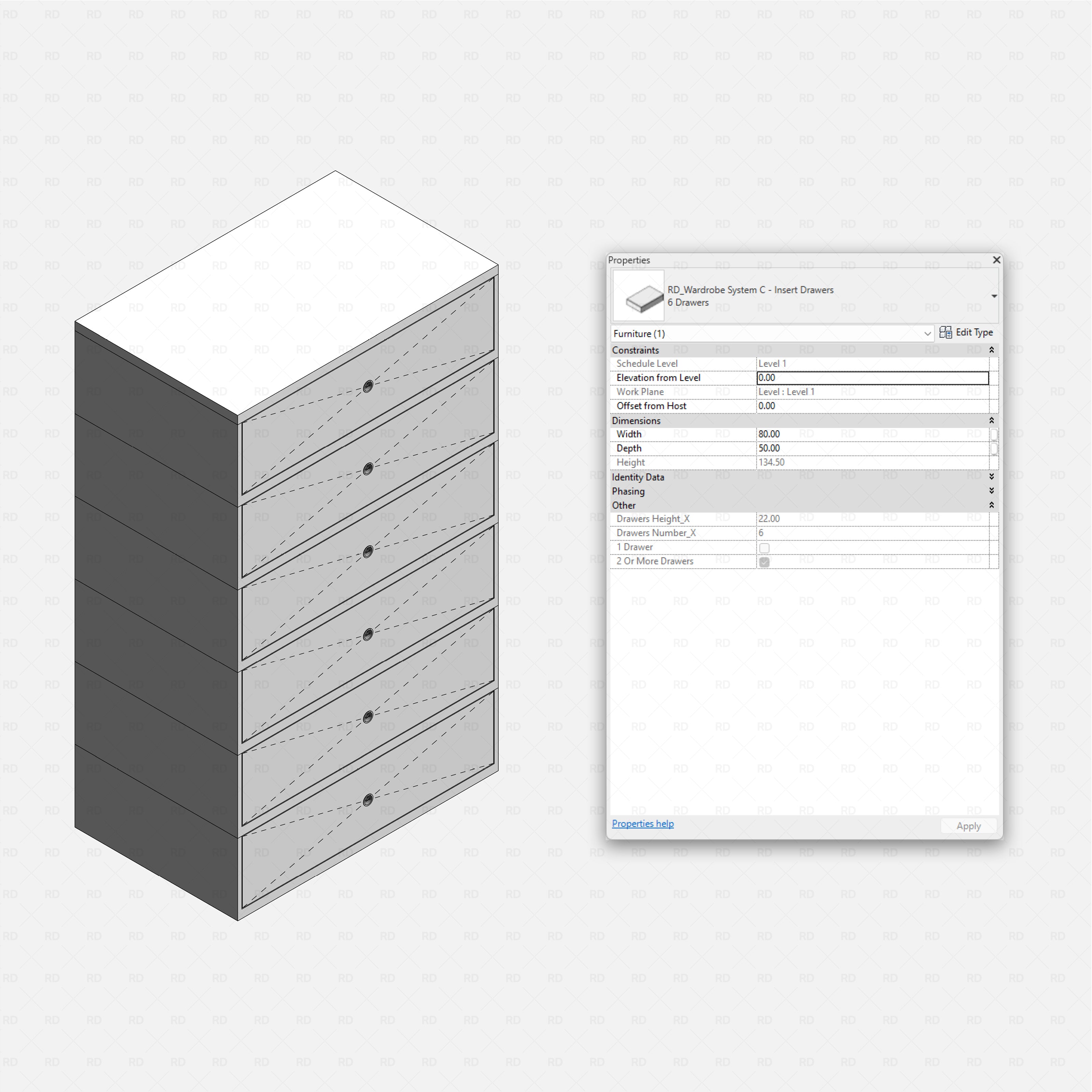 Revit Open Wardrobe System 03 (Posts Structure) RD Studio BIM blocks rfa, tall drawer stack insert