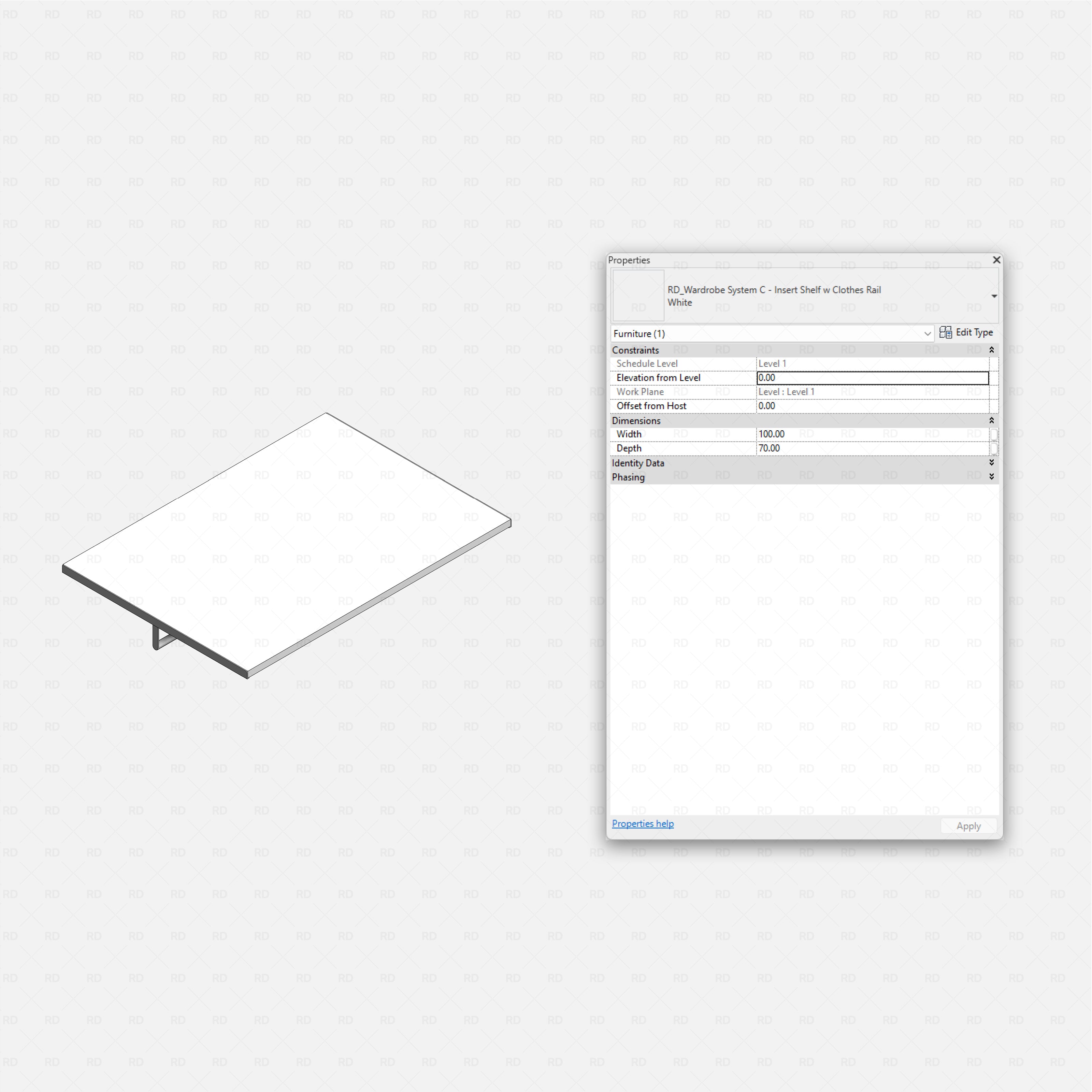 Revit Open Wardrobe System 03 (Posts Structure) RD Studio BIM blocks rfa, shelf with integrated clothes rail insert