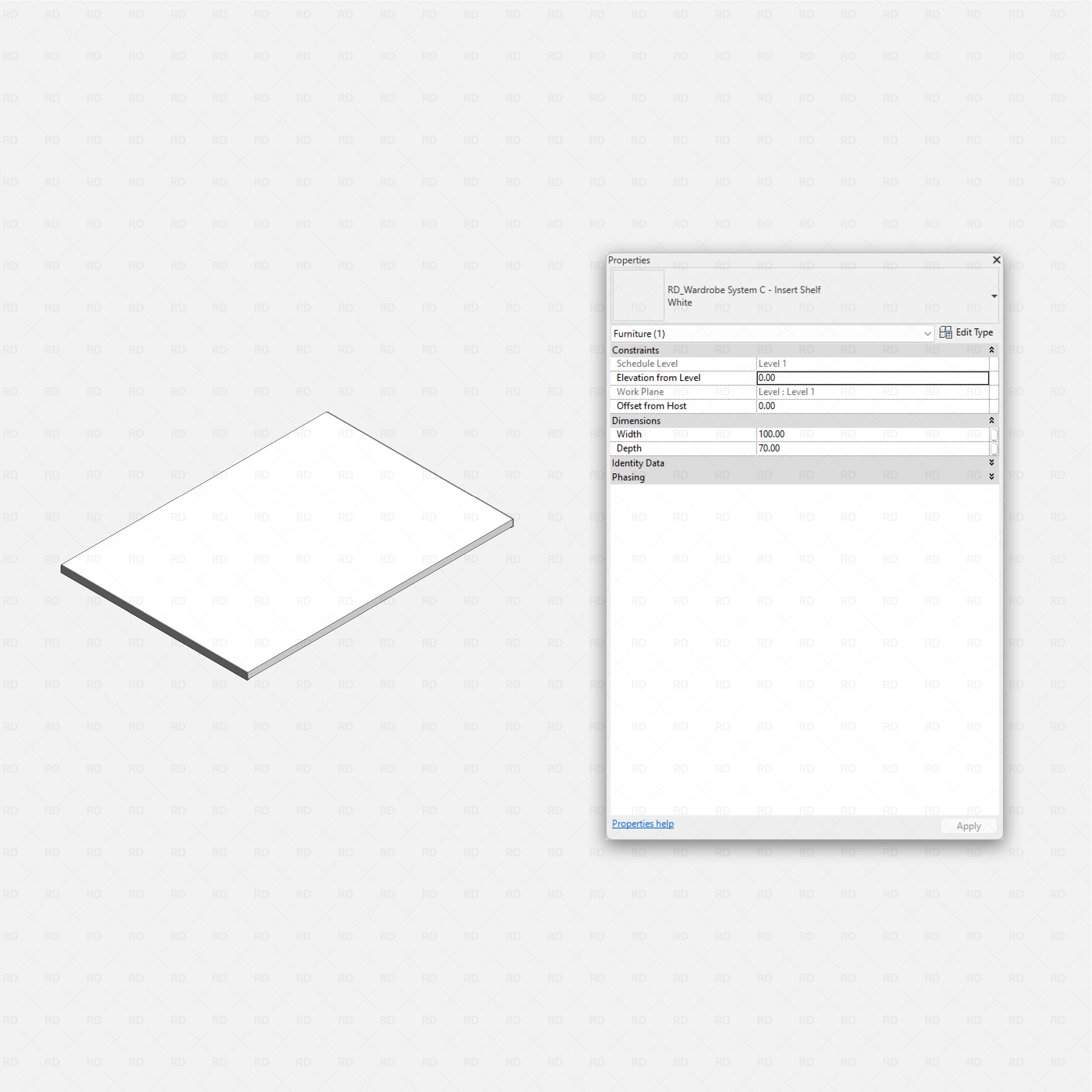 Revit Open Wardrobe System 03 (Posts Structure) RD Studio BIM blocks rfa, plain shelf insert with width and depth