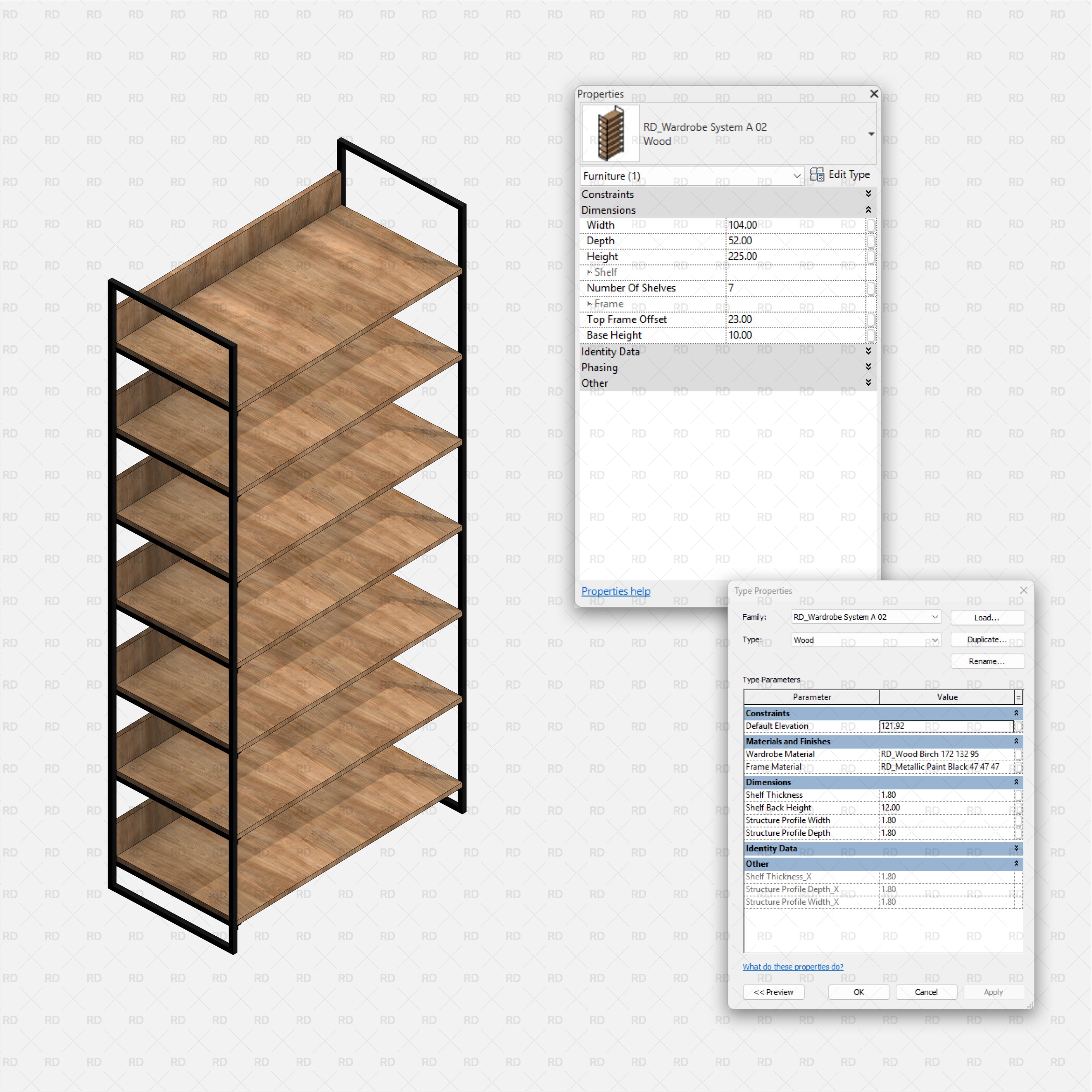 Revit Open Wardrobe System 01 RD Studio BIM Blocks Rfa — Tall Six-Shelf Open Display Unit