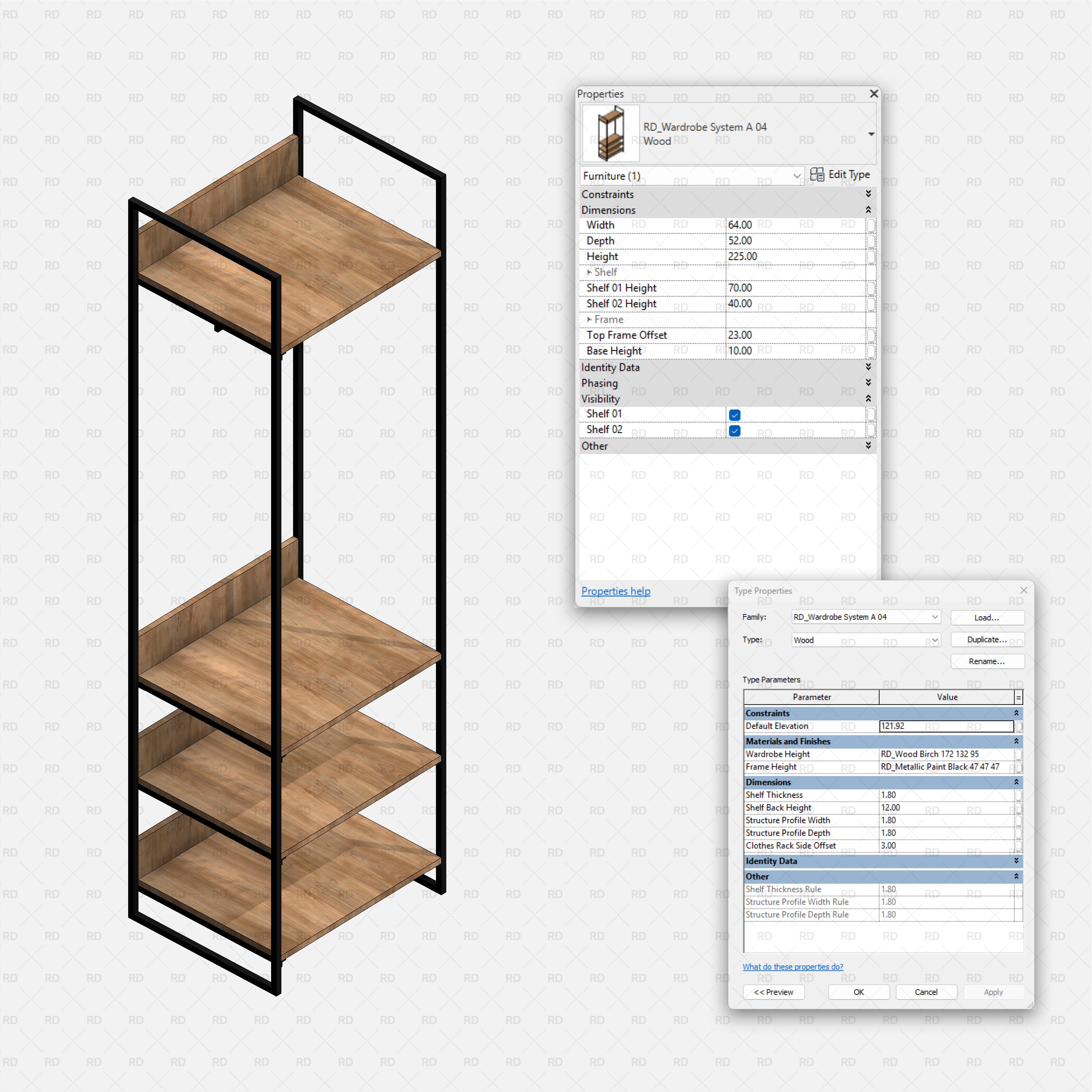 Revit Open Wardrobe System 01 RD Studio BIM Blocks Rfa — Two-Shelf Module With Open Back
