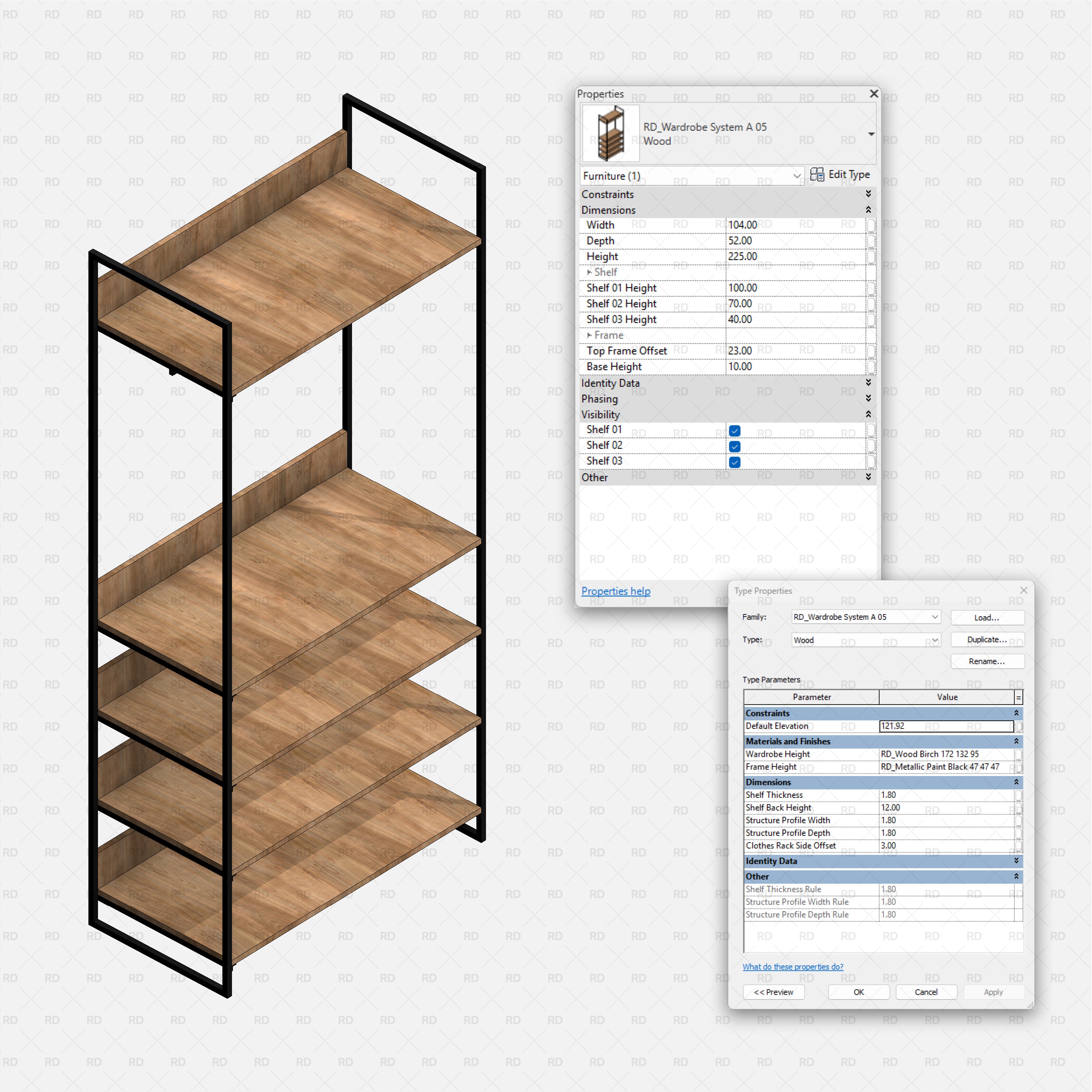 Revit Open Wardrobe System 01 RD Studio BIM Blocks Rfa — Four-Shelf Storage Module