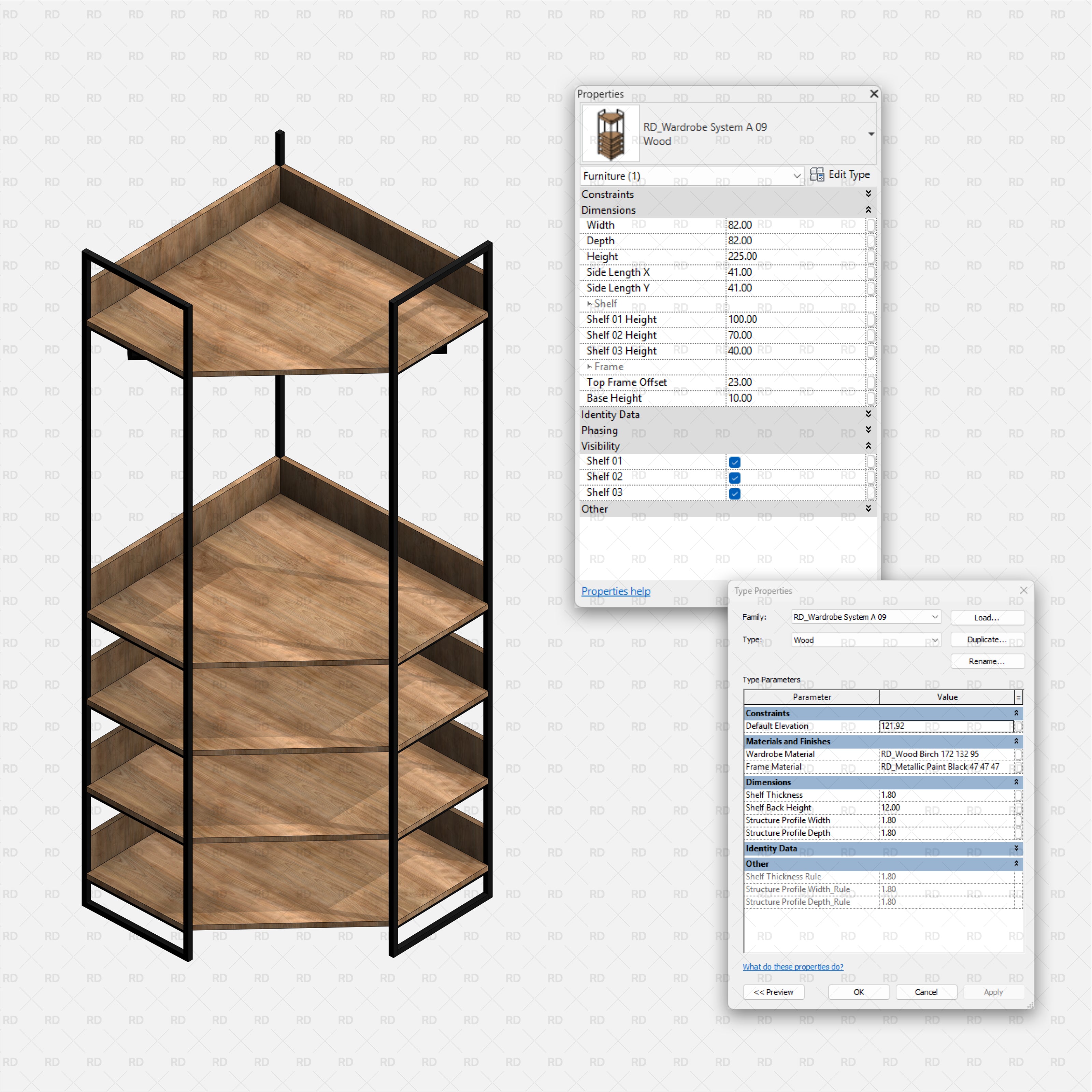 Revit Open Wardrobe System 01 RD Studio BIM Blocks Rfa — Corner Display Unit With Partial Shelves