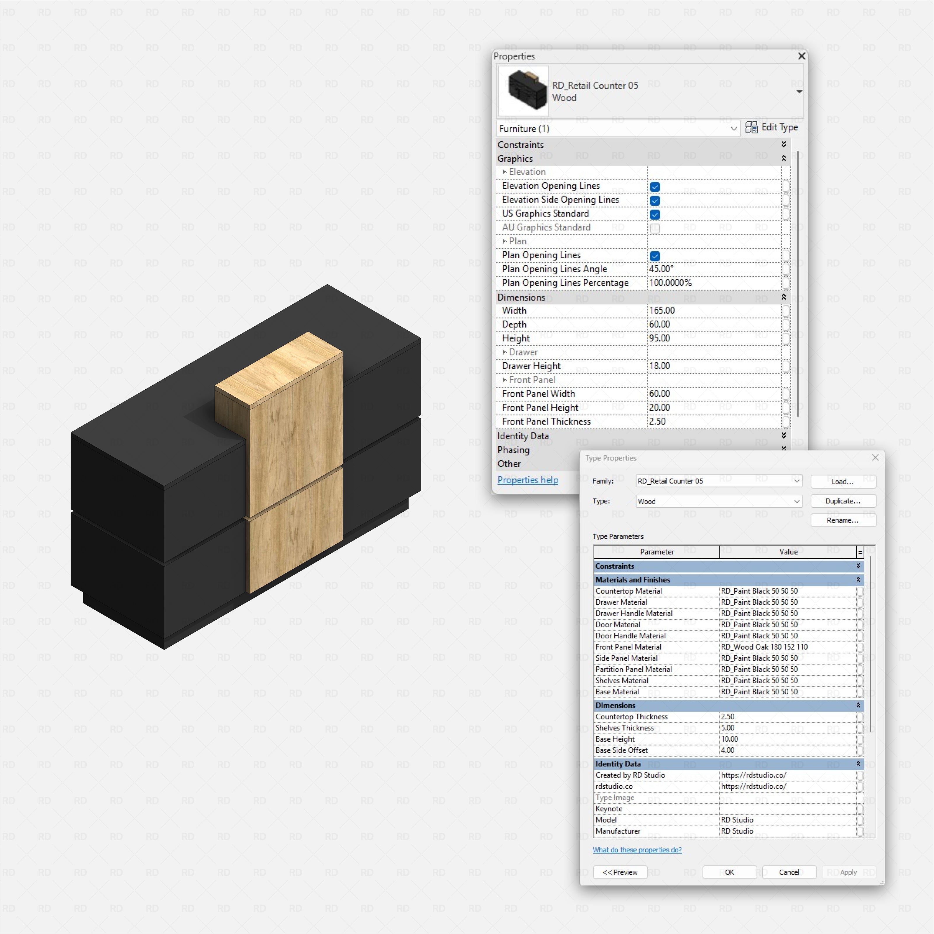 Revit Retail & Reception Counters RD Studio BIM blocks rfa black retail counter