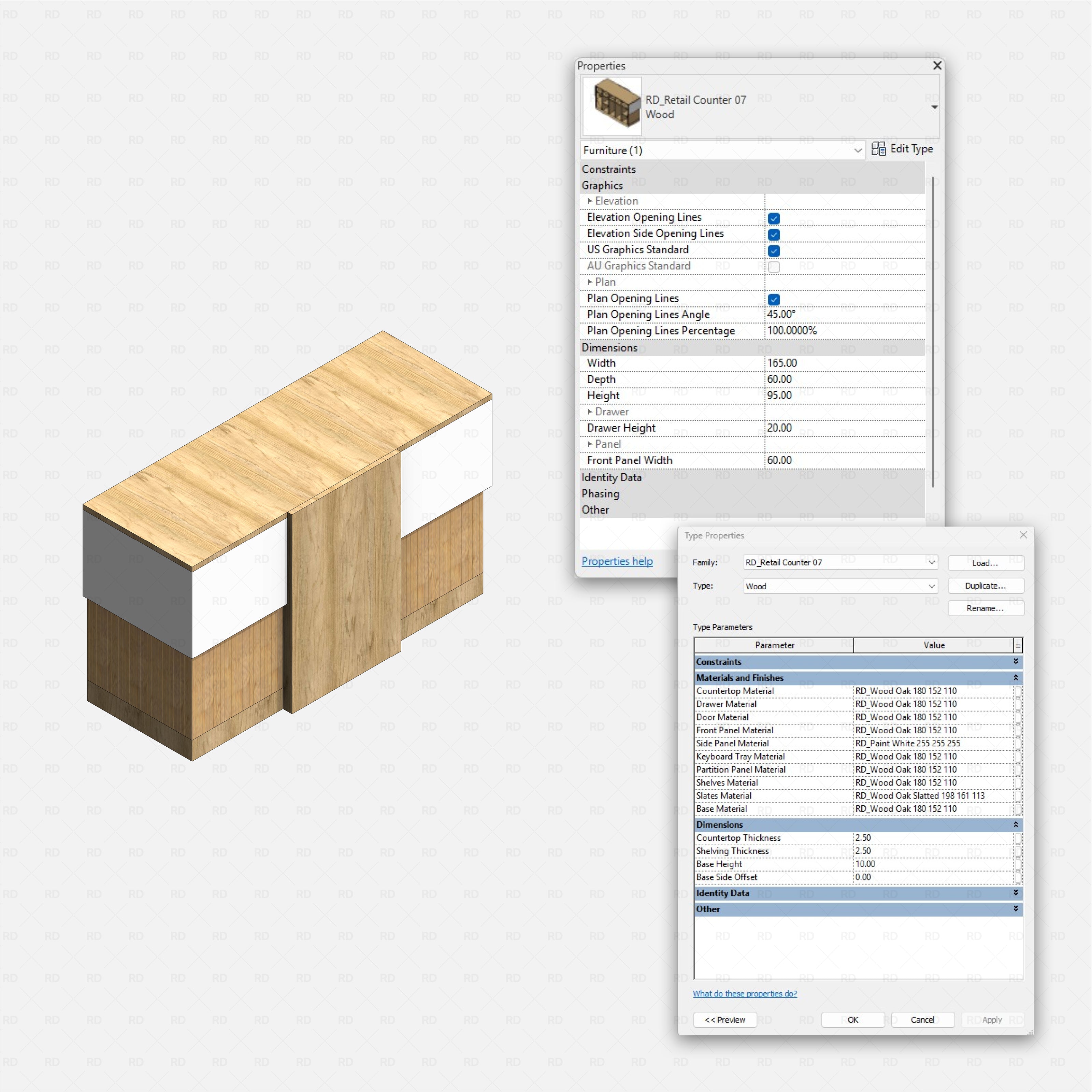 Revit Retail & Reception Counters RD Studio BIM blocks rfa wood retail counter
