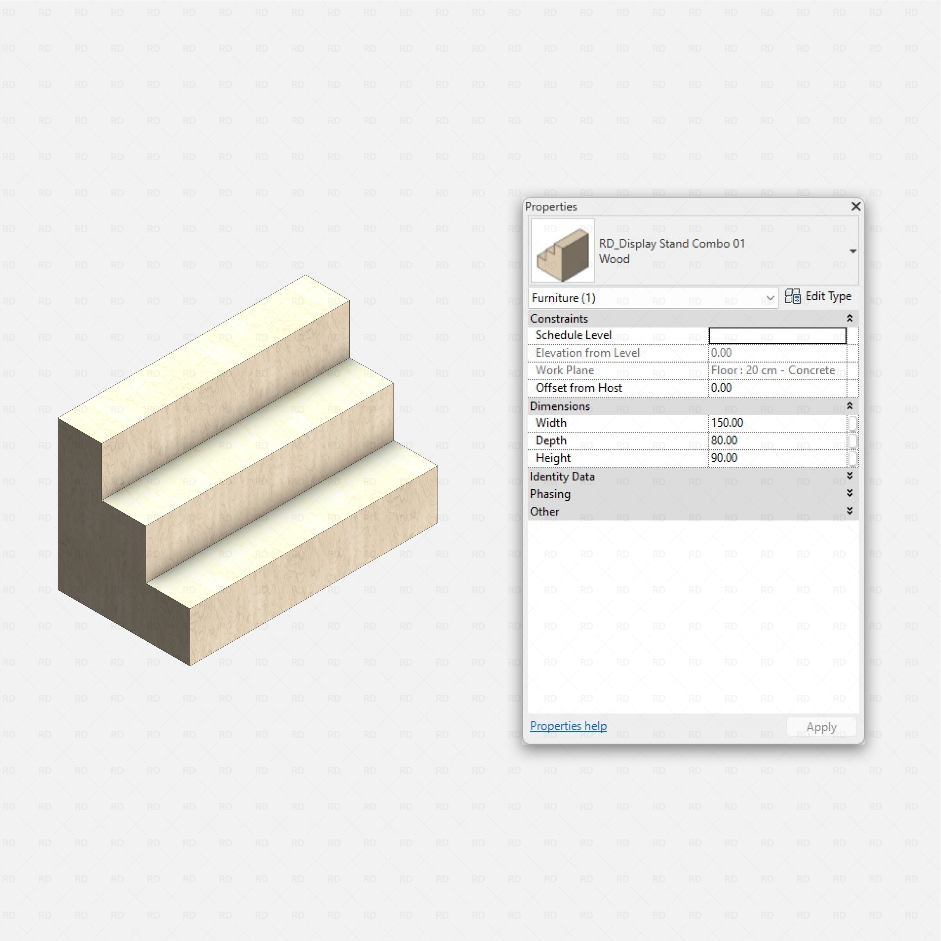 Revit Retail Furniture 01 RD Studio BIM blocks rfa realistic display stand combo