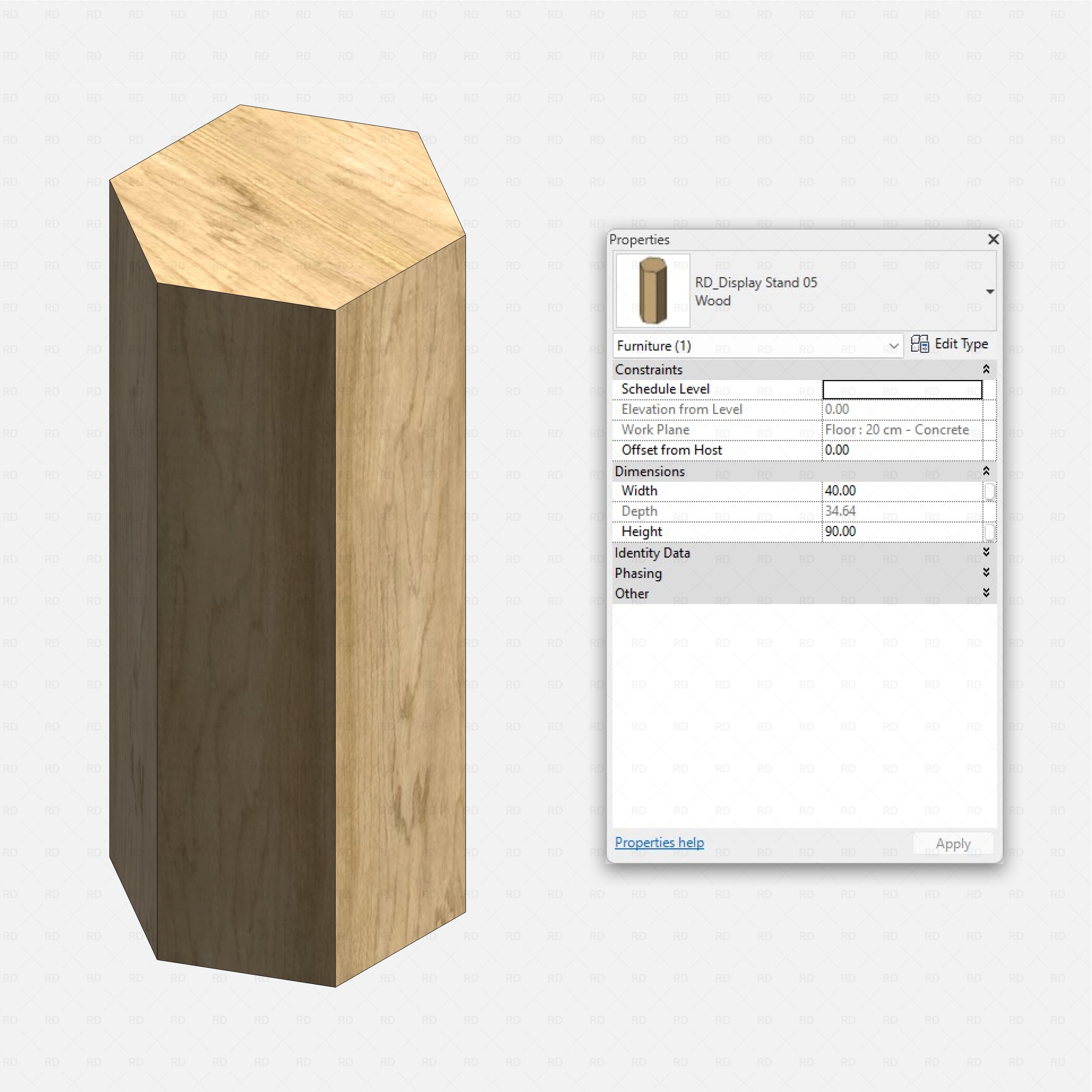 Revit Retail Furniture 01 RD Studio BIM blocks rfa realistic hexagon display stand