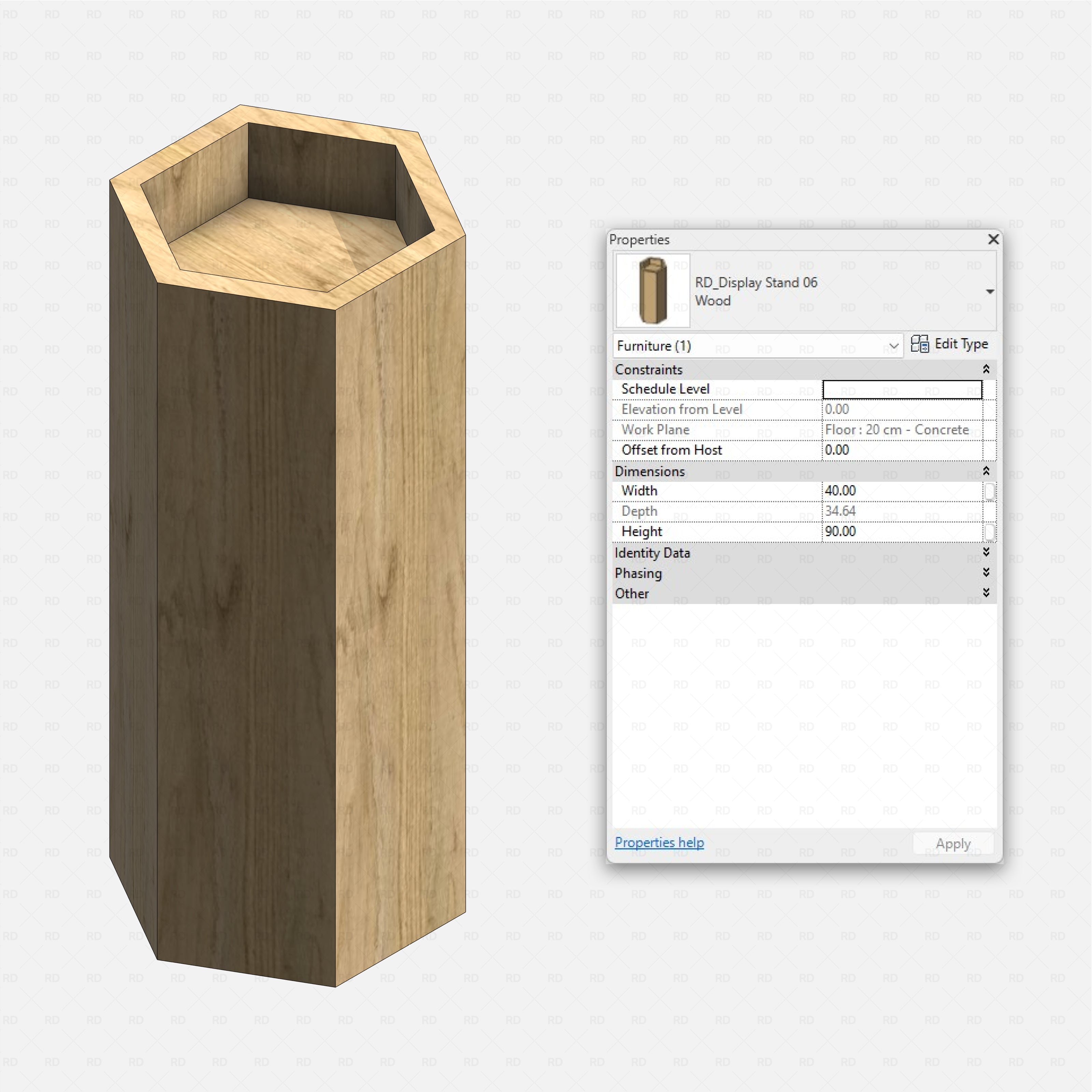 Revit Retail Furniture 01 RD Studio BIM blocks rfa realistic wood display stand