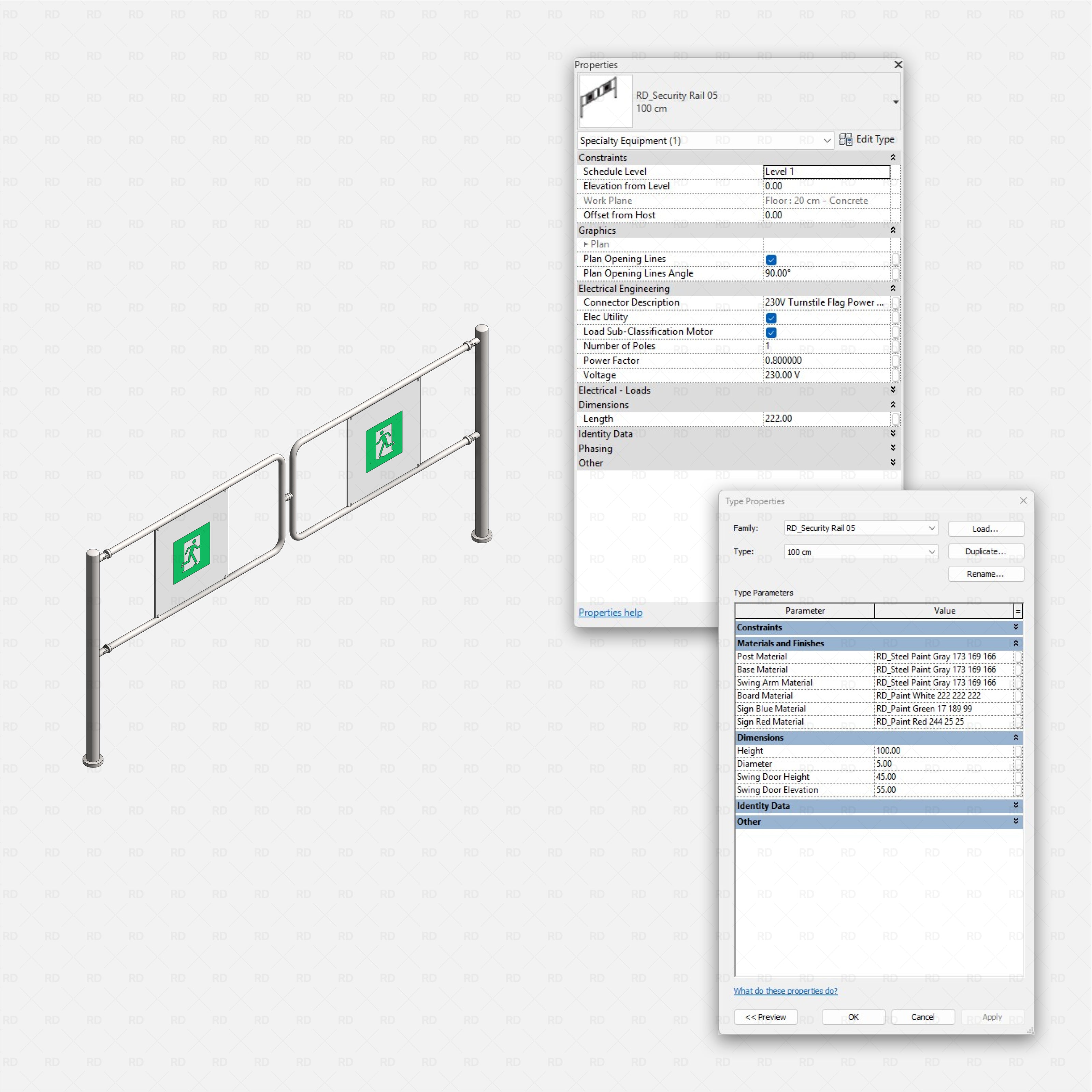 Revit security rails and posts RD Studio BIM blocks rfa 