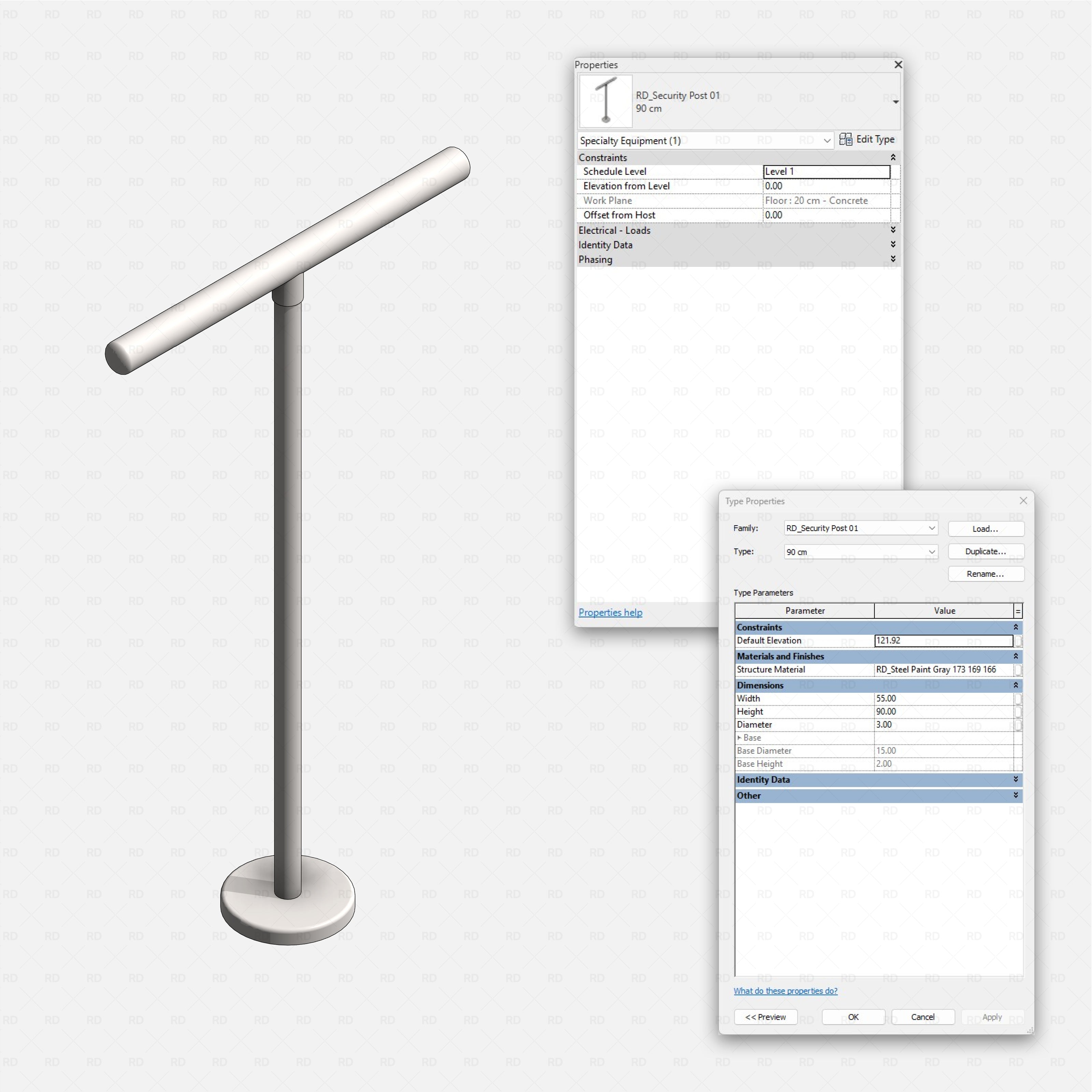 Revit security rails and posts RD Studio BIM blocks rfa security post