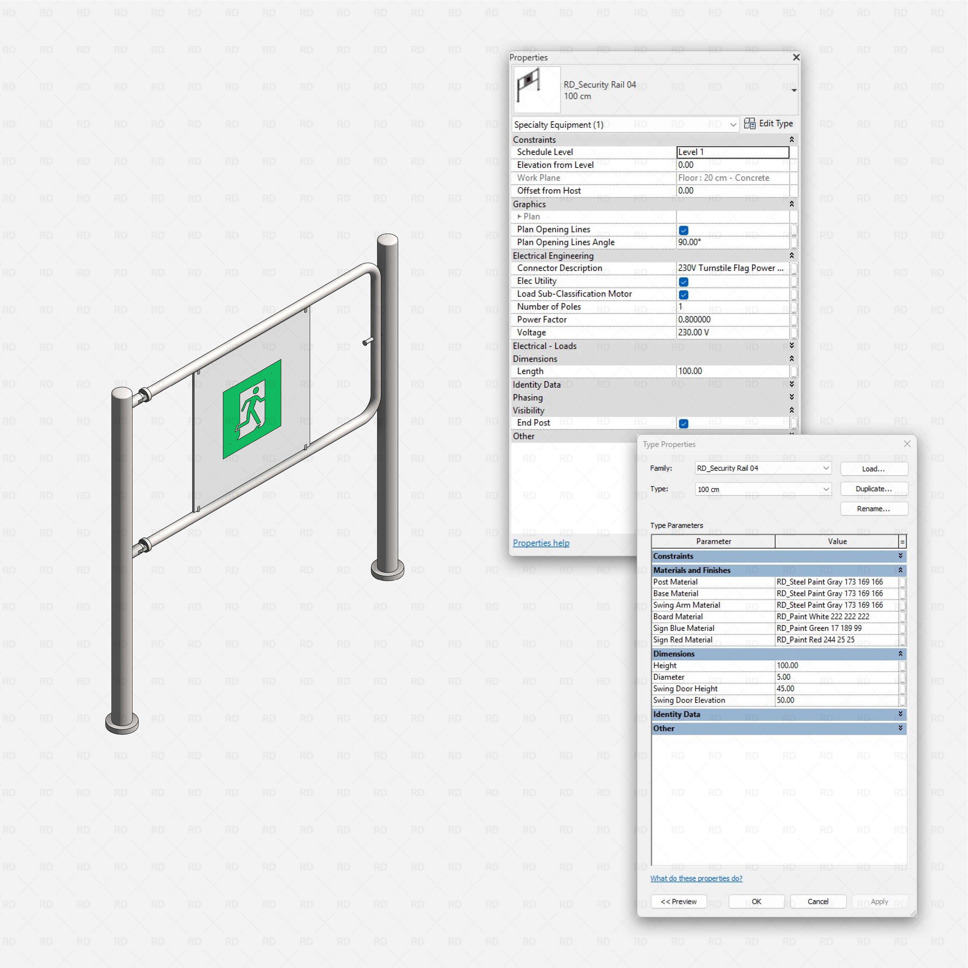 Revit security rails and posts RD Studio BIM blocks rfa 