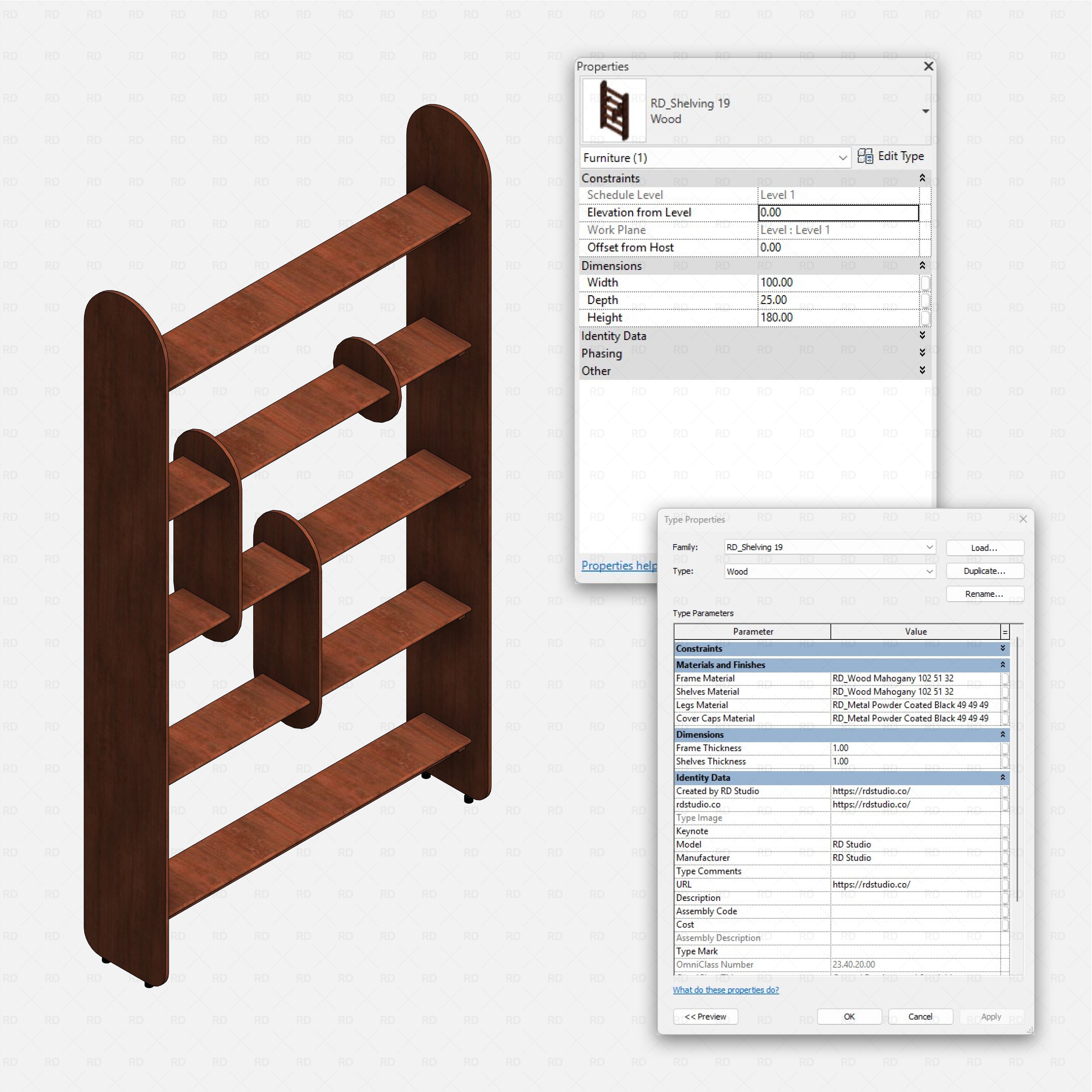 Revit Shelving Collection 03 RD Studio BIM blocks rfa wood shelf