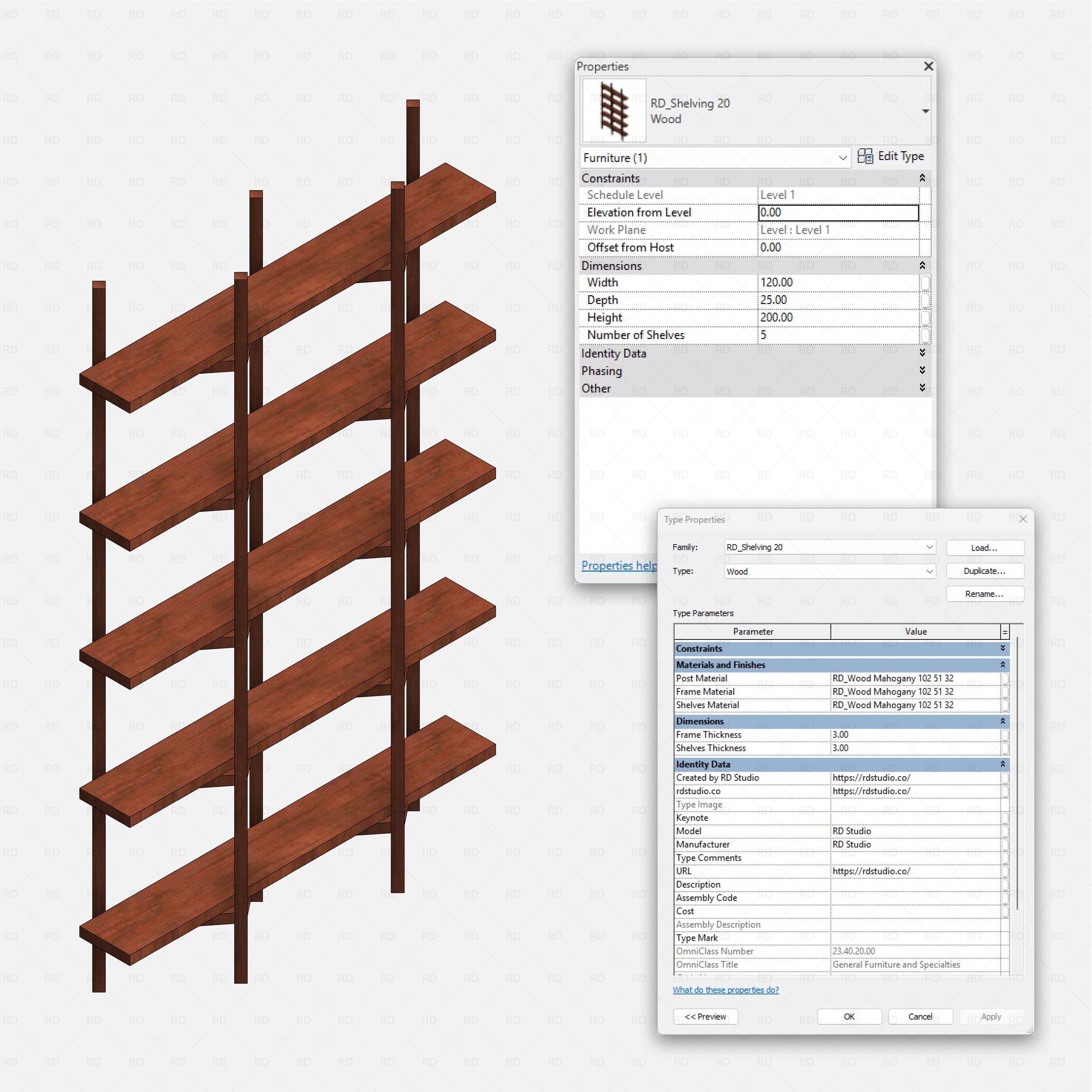 Revit Shelving Collection 03 RD Studio BIM blocks rfa mahogany shelf