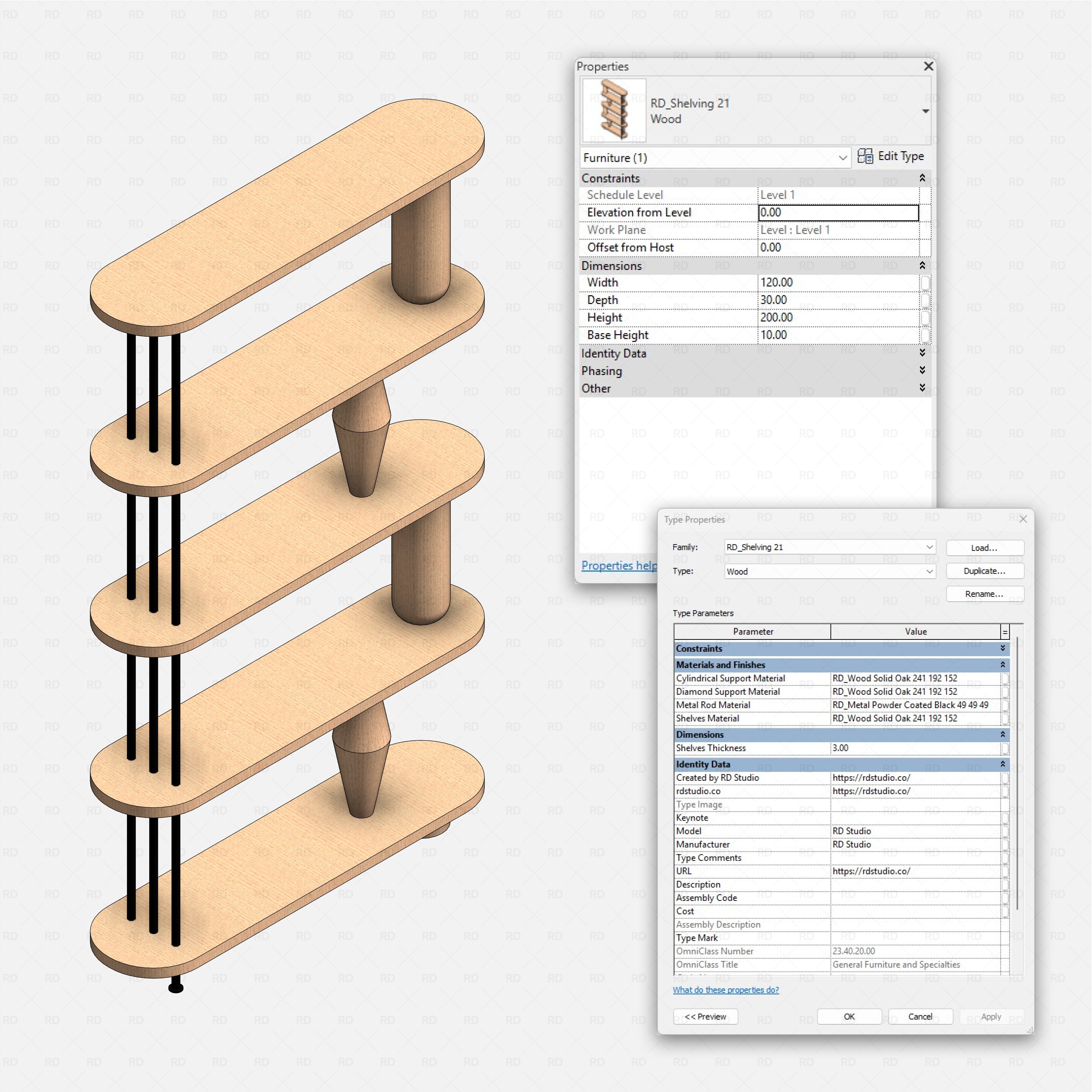 Revit Shelving Collection 03 RD Studio BIM blocks rfa oak shelf