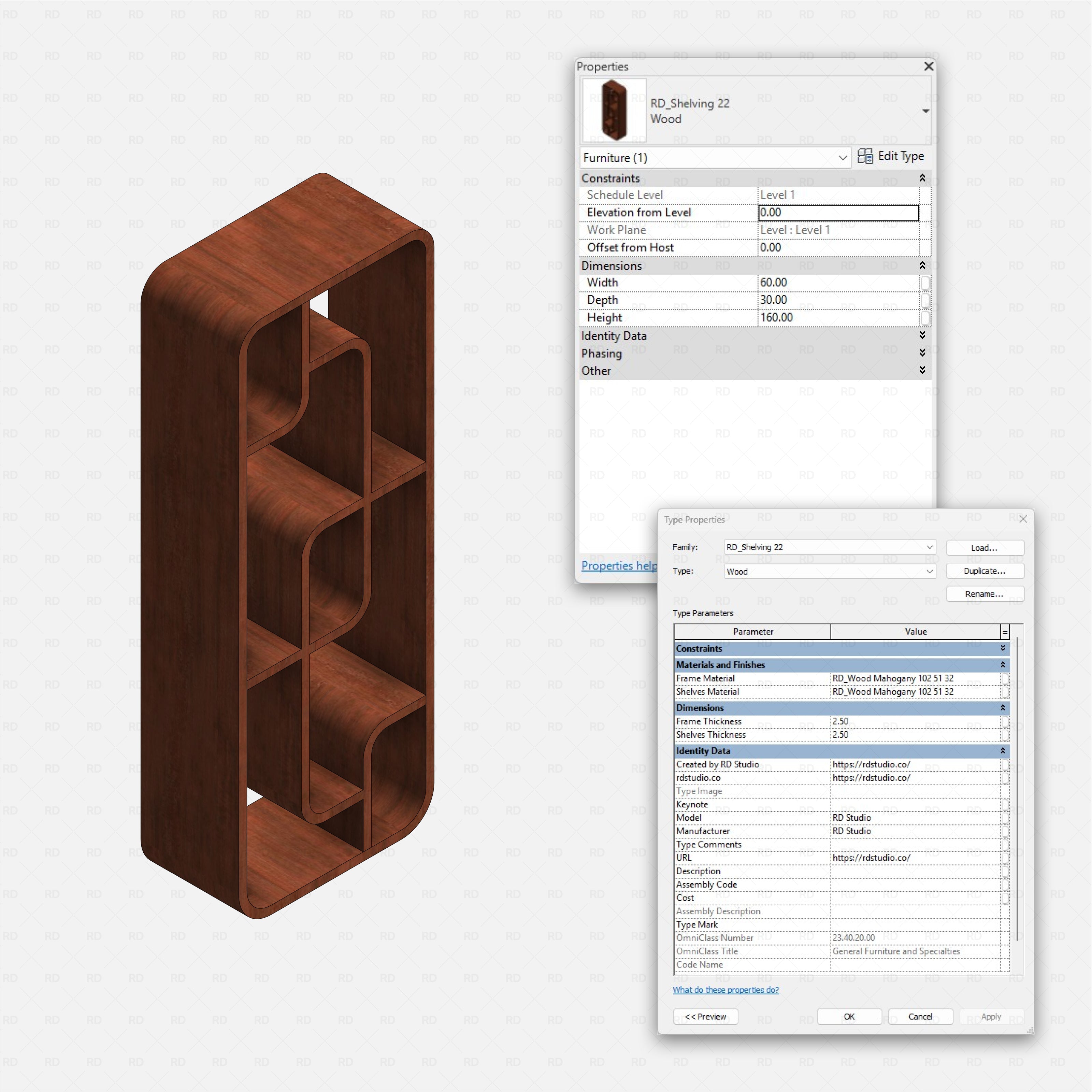 Revit Shelving Collection 03 RD Studio BIM blocks rfa wood shelf