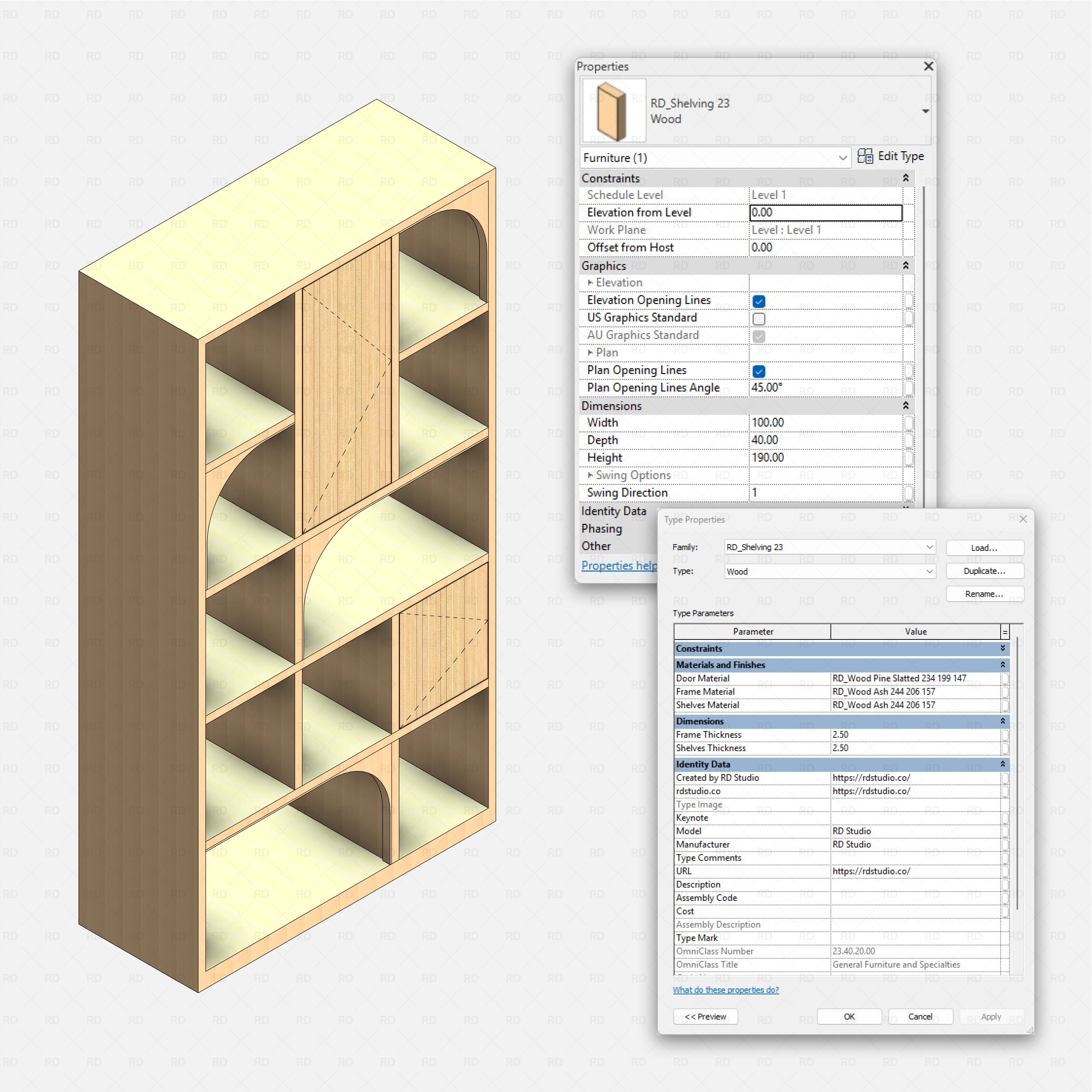 Revit Shelving Collection 03 RD Studio BIM blocks rfa wood shelf