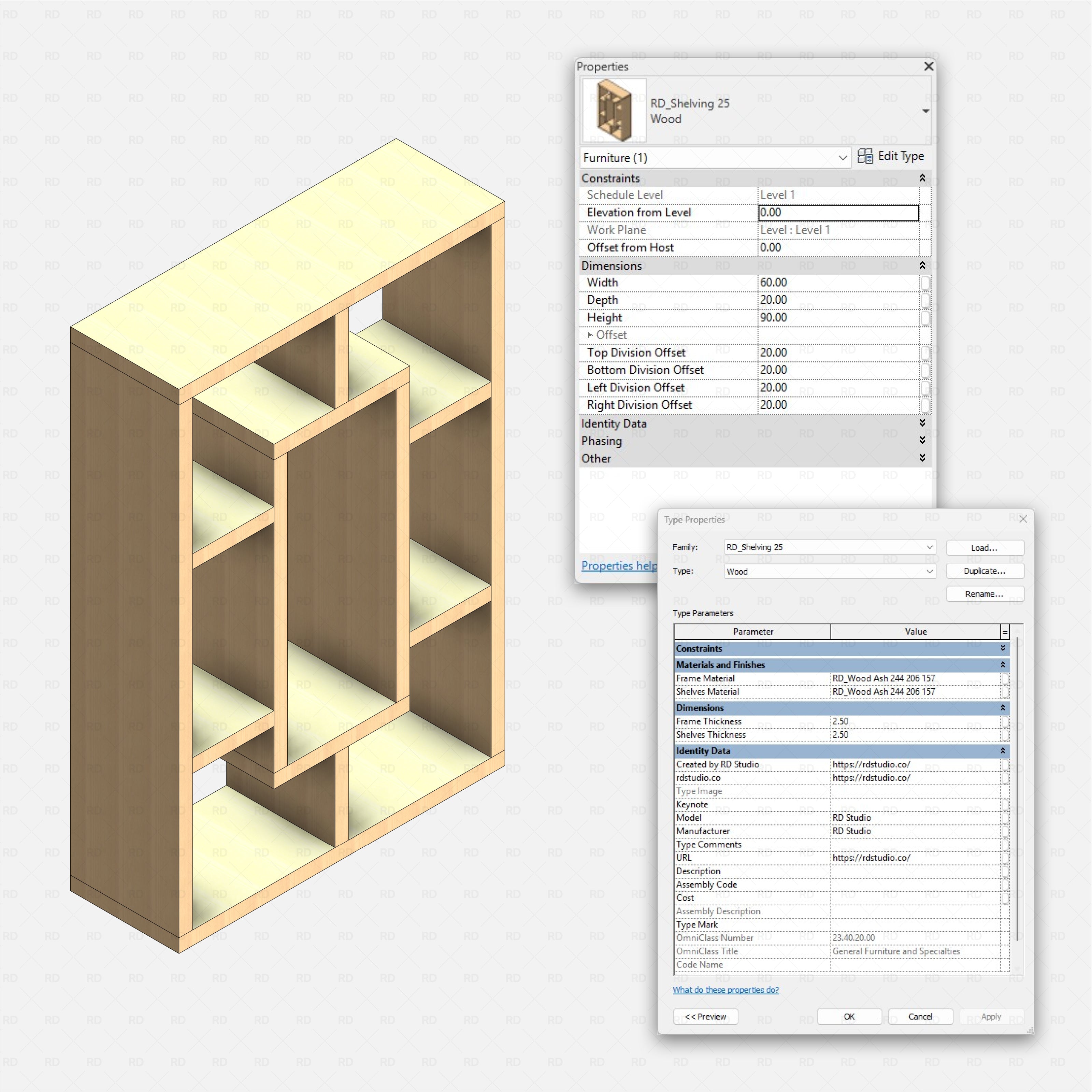 Revit Shelving Collection 03 RD Studio BIM blocks rfa wood shelf