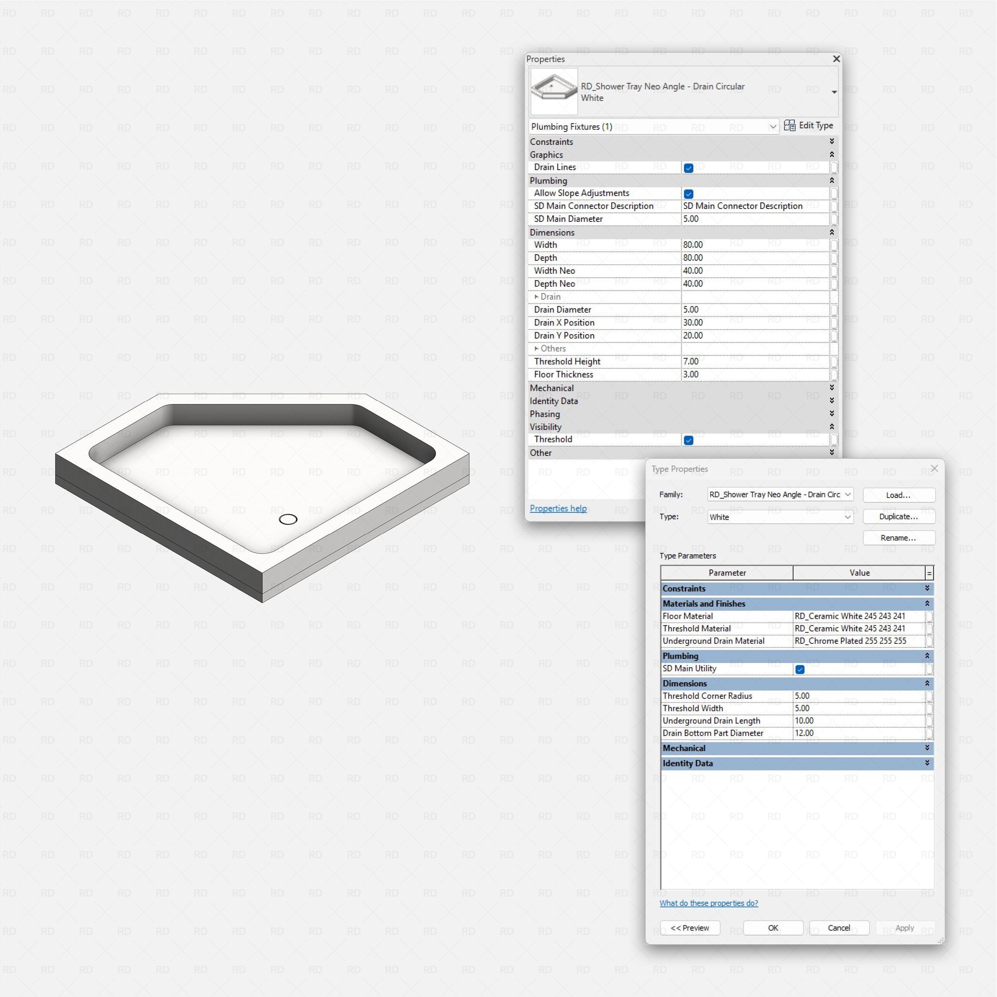 Revit shower tray Pack RD Studio BIM blocks rfa neo angle tray
