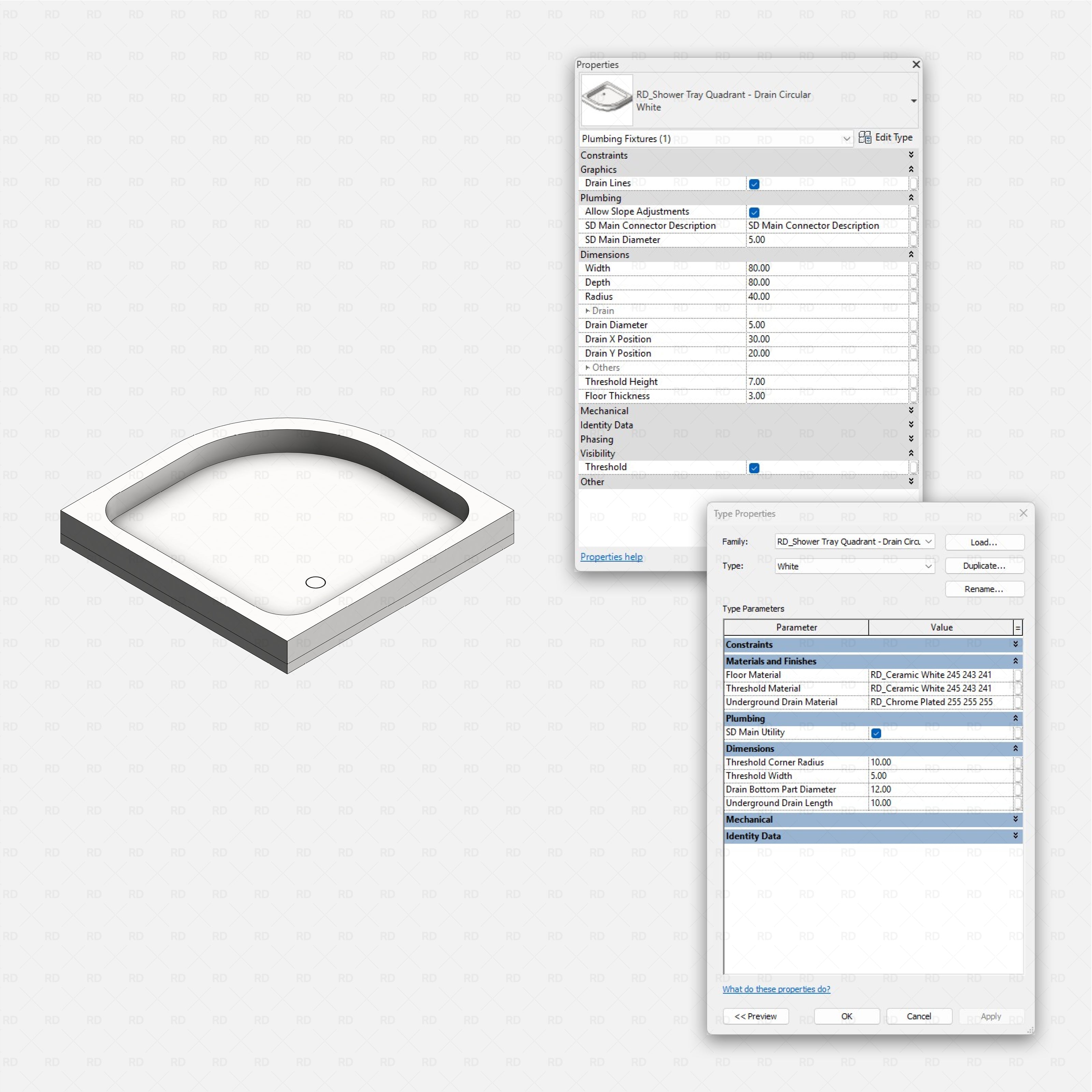 Revit shower tray Pack RD Studio BIM blocks rfa 