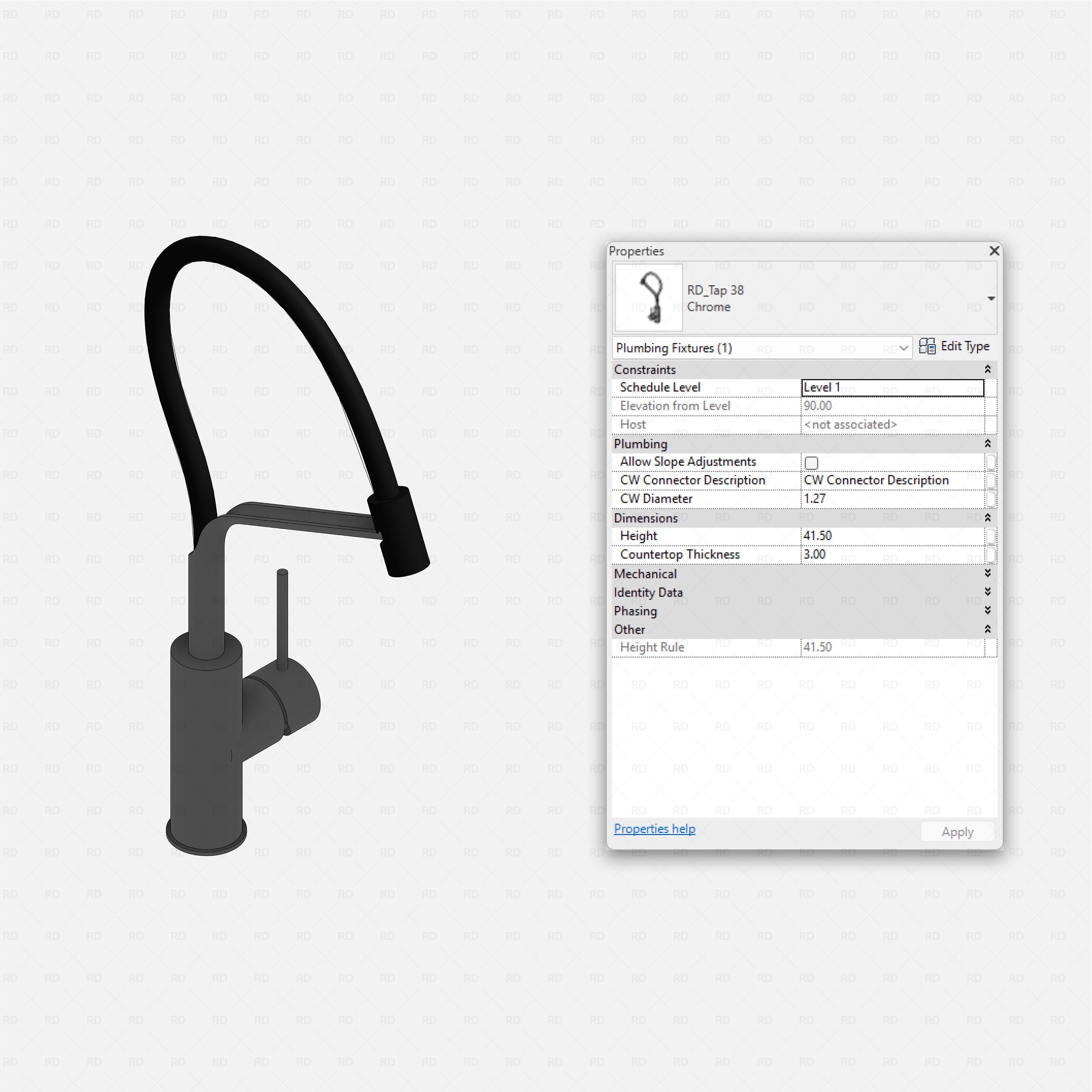 revit taps pro pack RD Studio BIM blocks rfa pull-out spray kitchen tap type 38 with parameter data