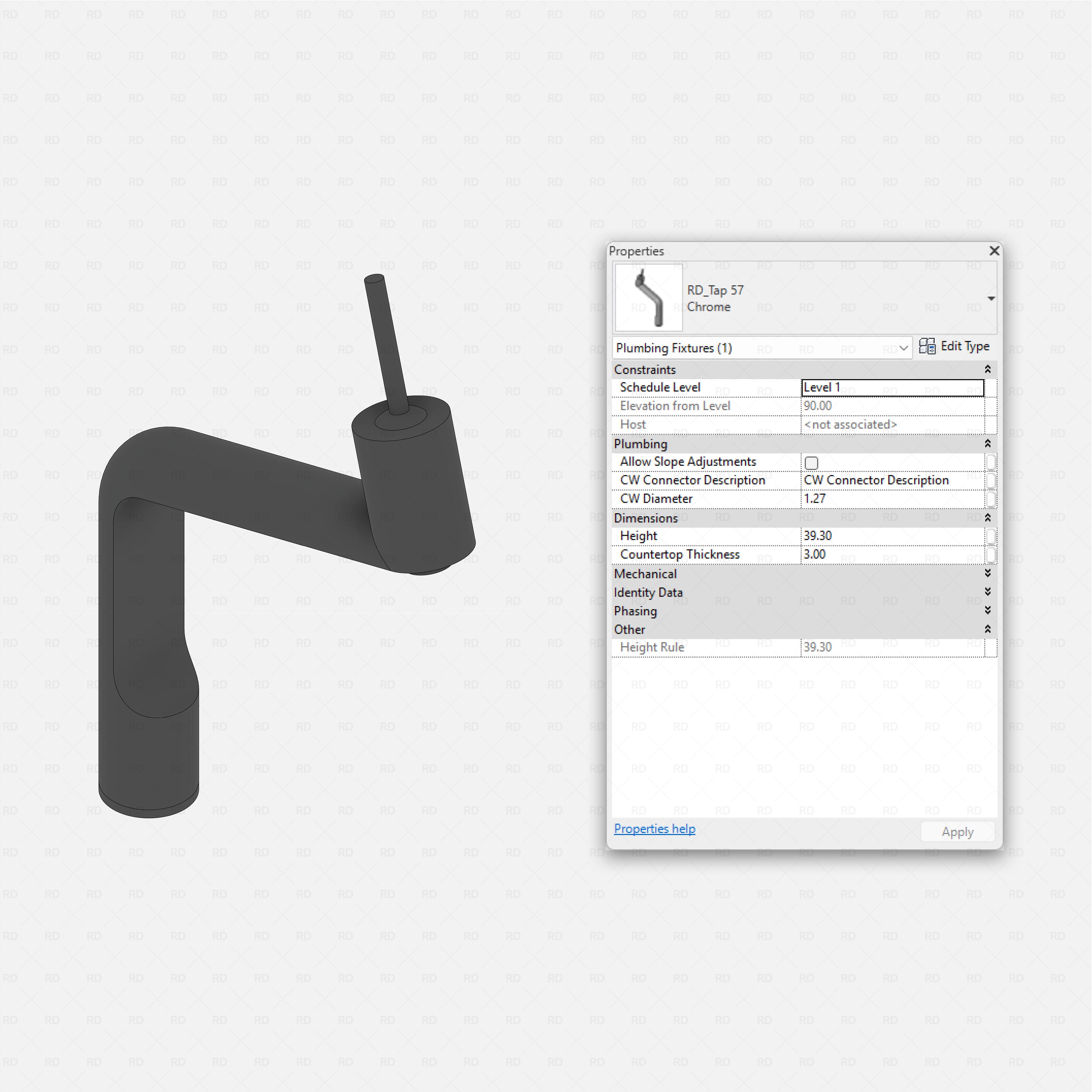 revit taps pro pack RD Studio BIM blocks rfa compact mixer tap with vertical stick handle Revit family