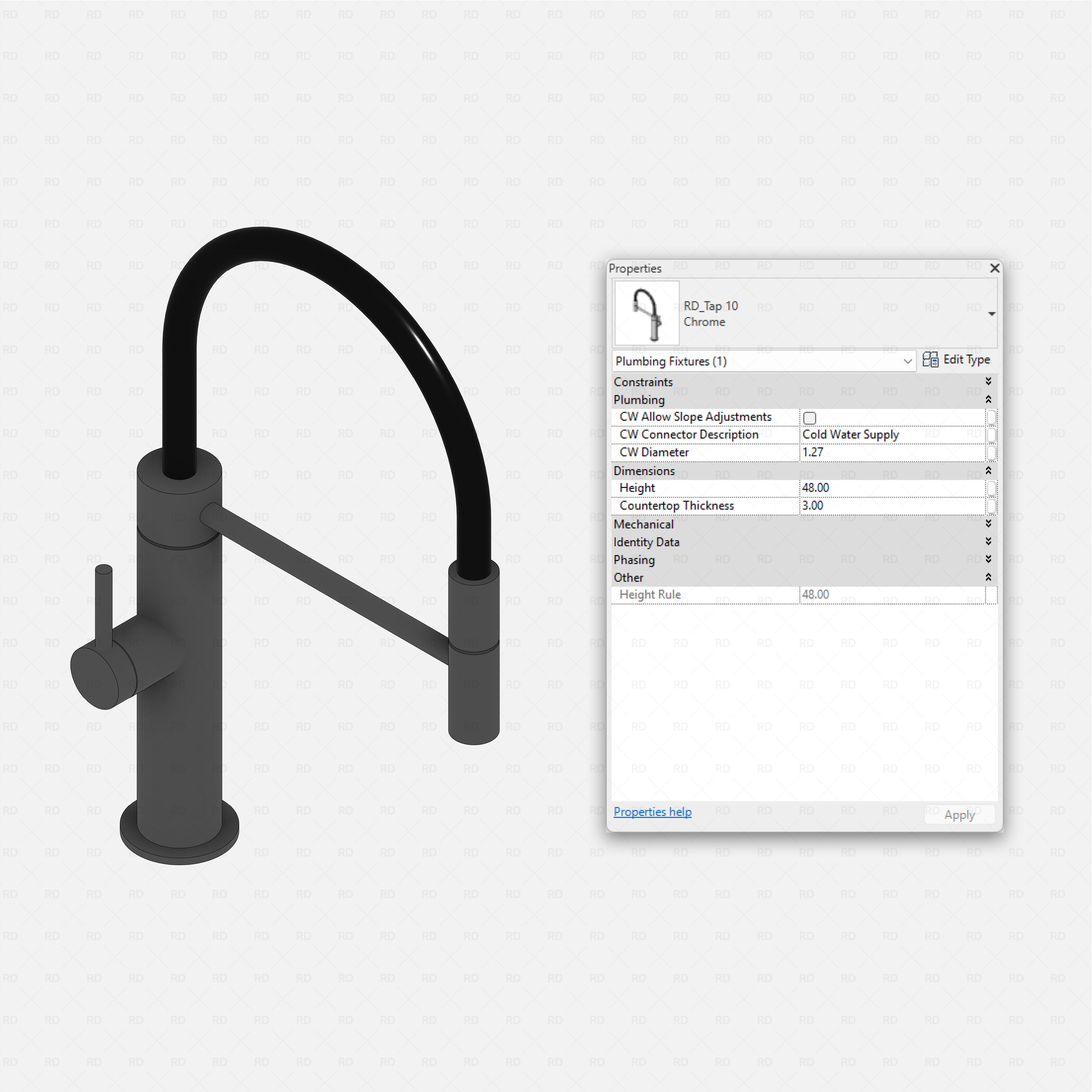 revit taps starter pack RD Studio BIM blocks rfa gooseneck filter mixer tap 3D family
