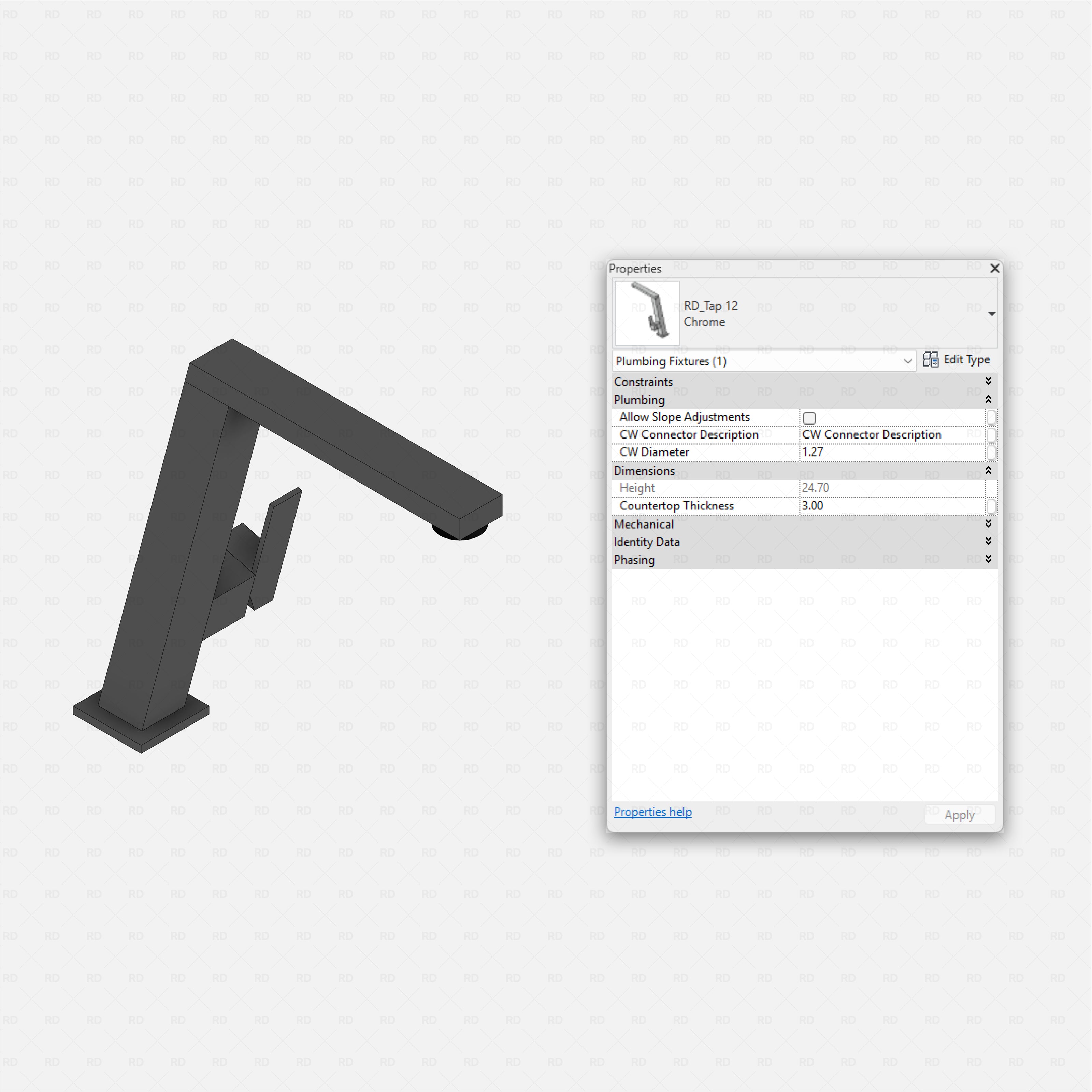 revit taps starter pack RD Studio BIM blocks rfa angular square spout mixer tap family