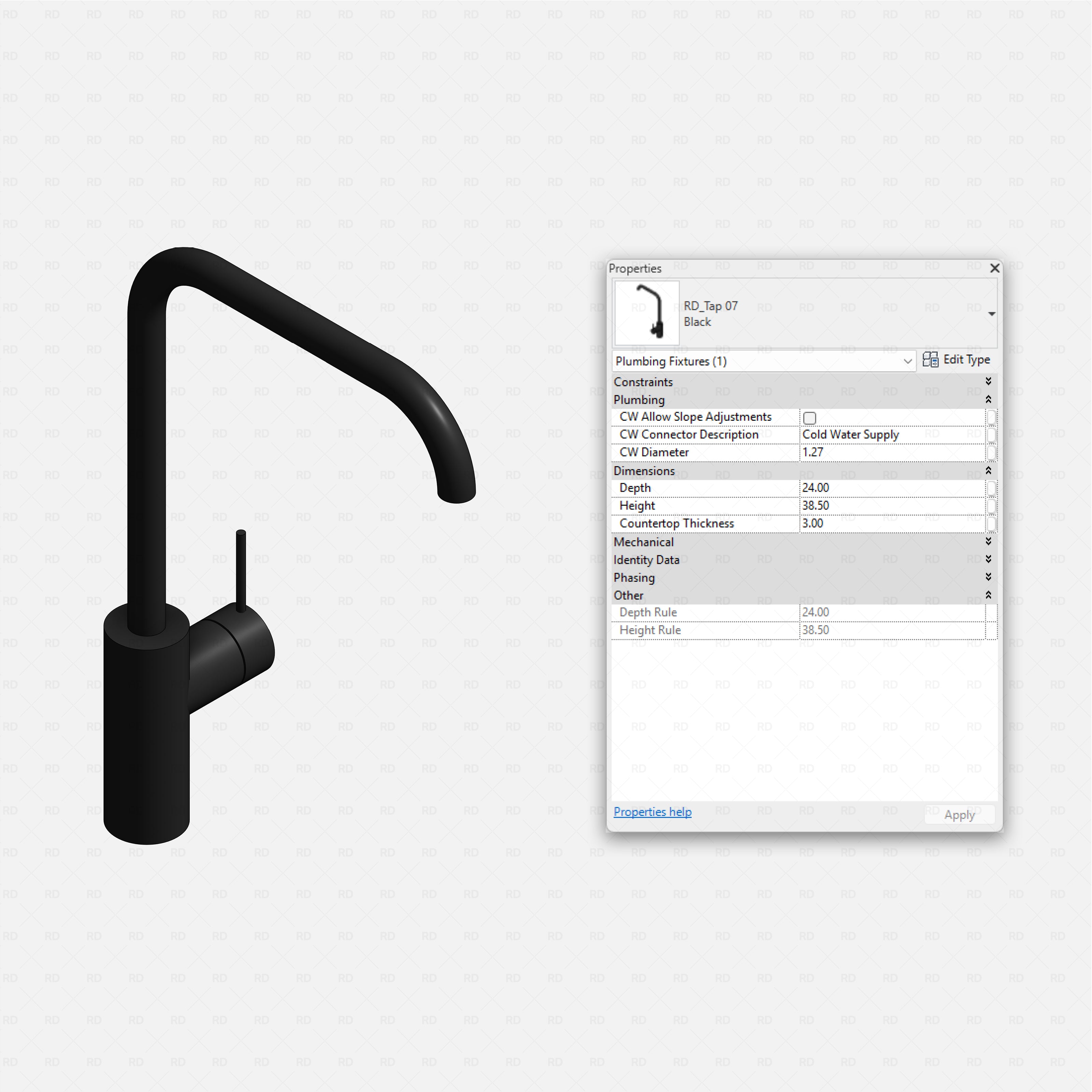 revit taps starter pack RD Studio BIM blocks rfa black single lever mixer tap family