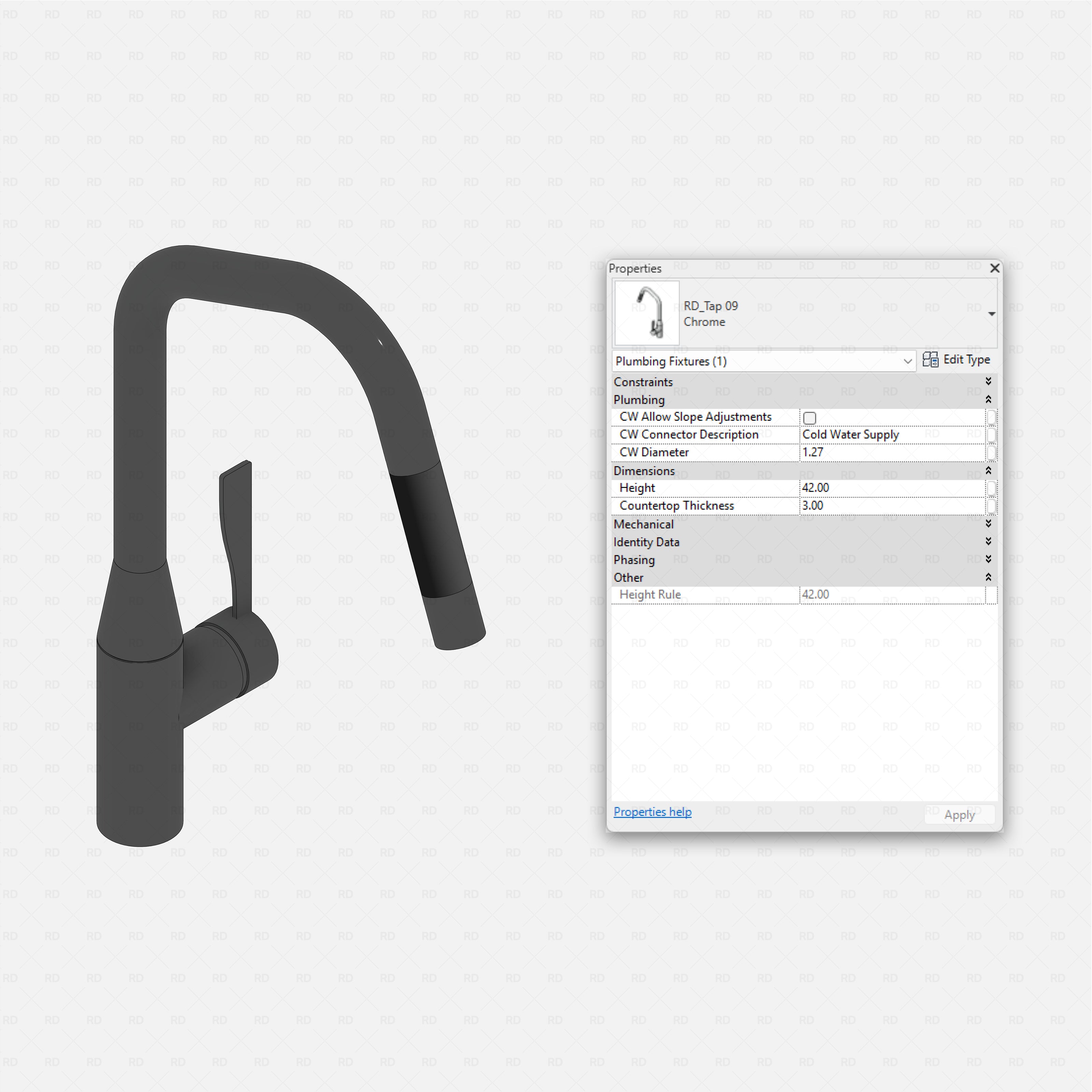 revit taps starter pack RD Studio BIM blocks rfa tall pull-out kitchen mixer tap family
