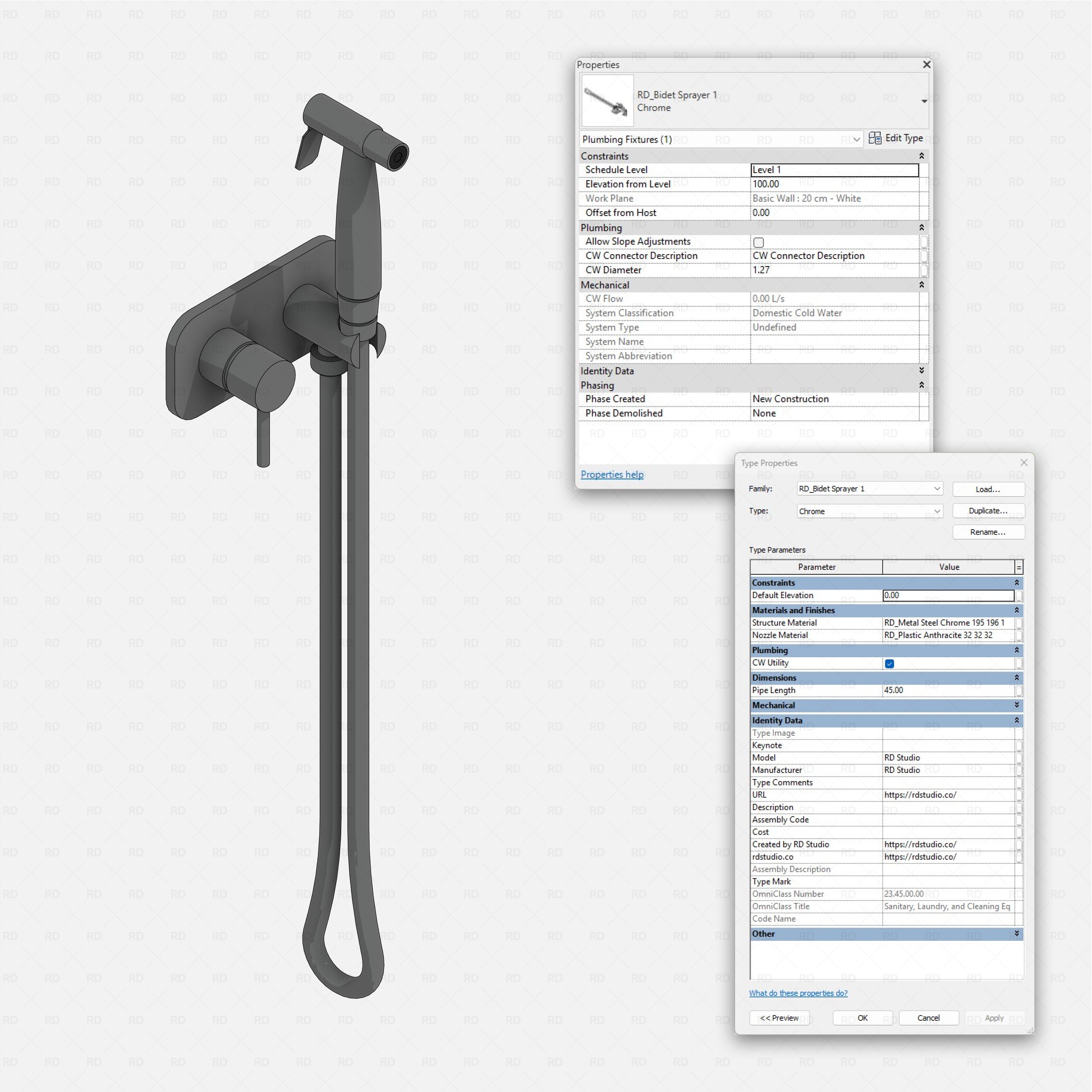 Revit toilets and bidets Pack RD Studio BIM blocks rfa realistic bidet sprayer
