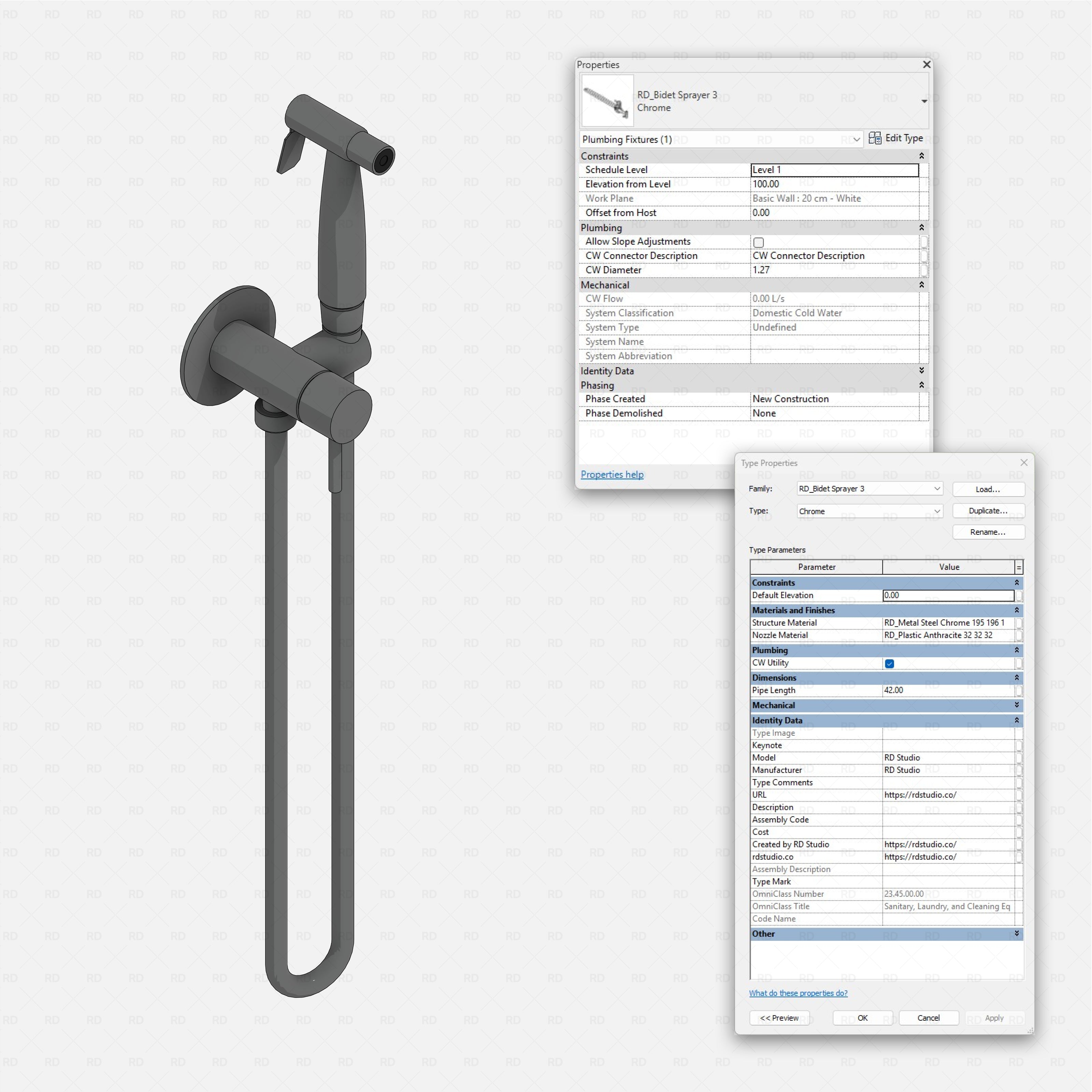 Revit toilets and bidets Pack RD Studio BIM blocks rfa realistic bidet sprayer