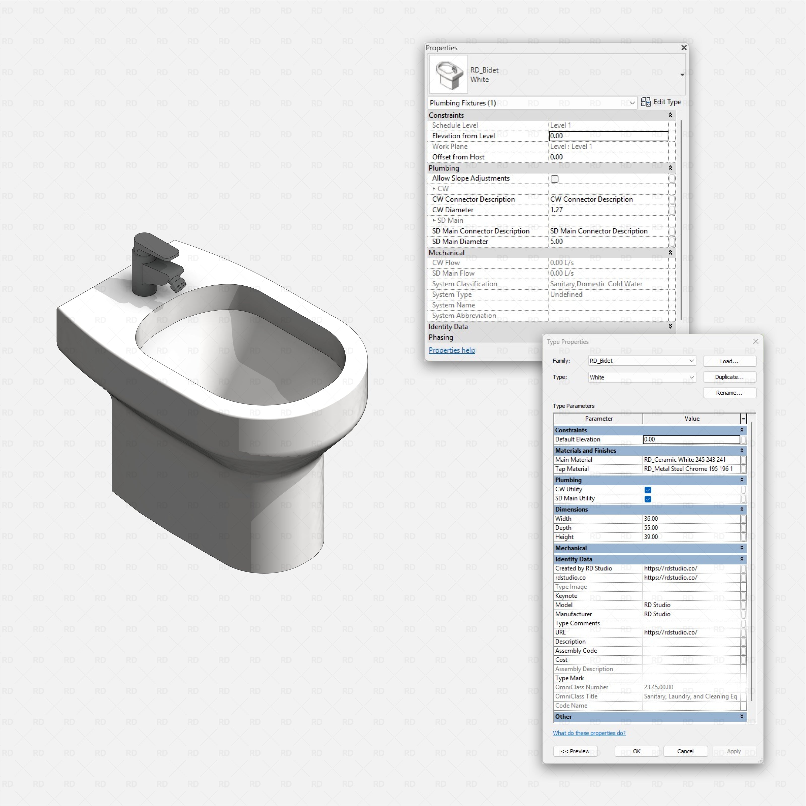 Revit toilets and bidets Pack RD Studio BIM blocks rfa realistic bidet toilet
