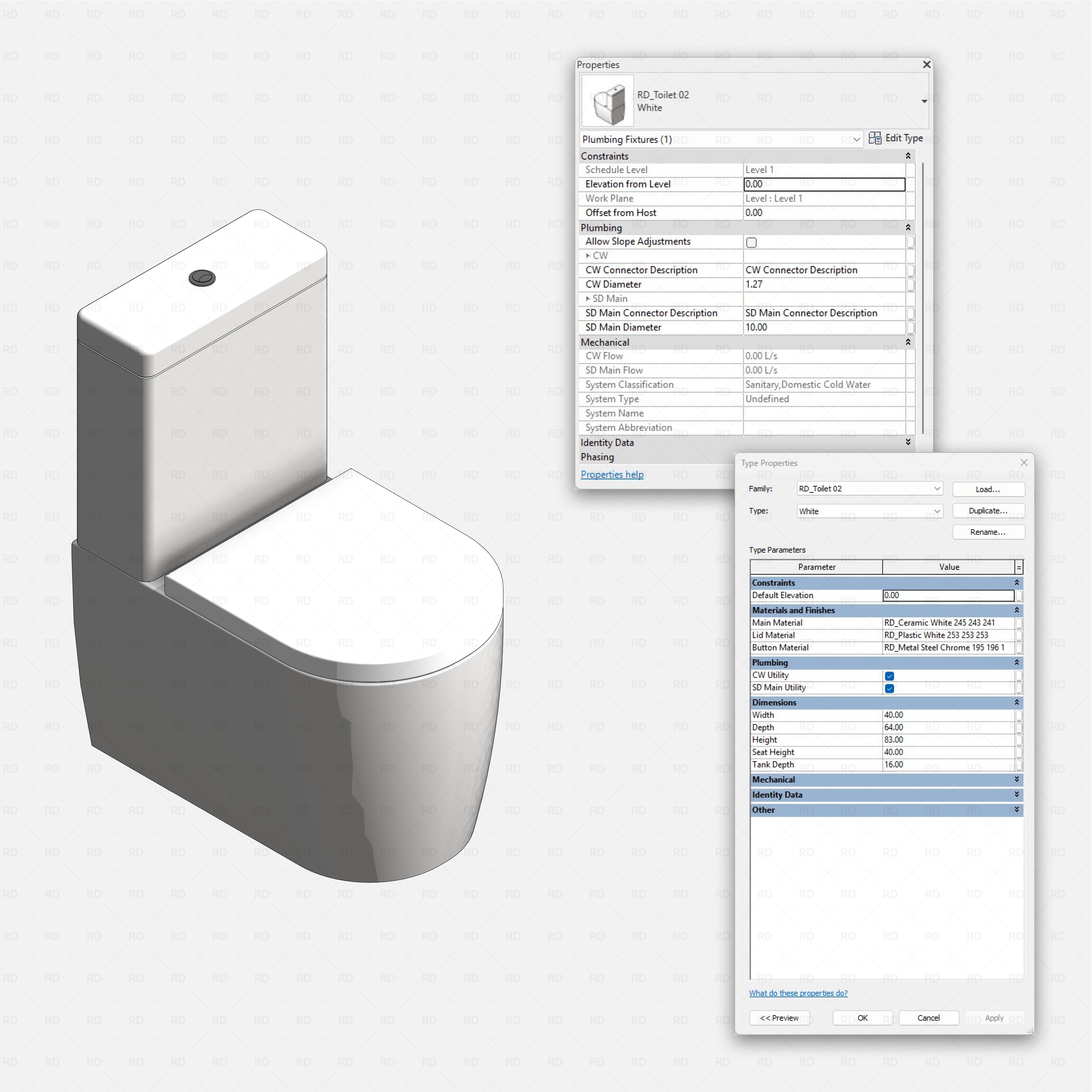 Revit toilets and bidets Pack RD Studio BIM blocks rfa realistic toilet