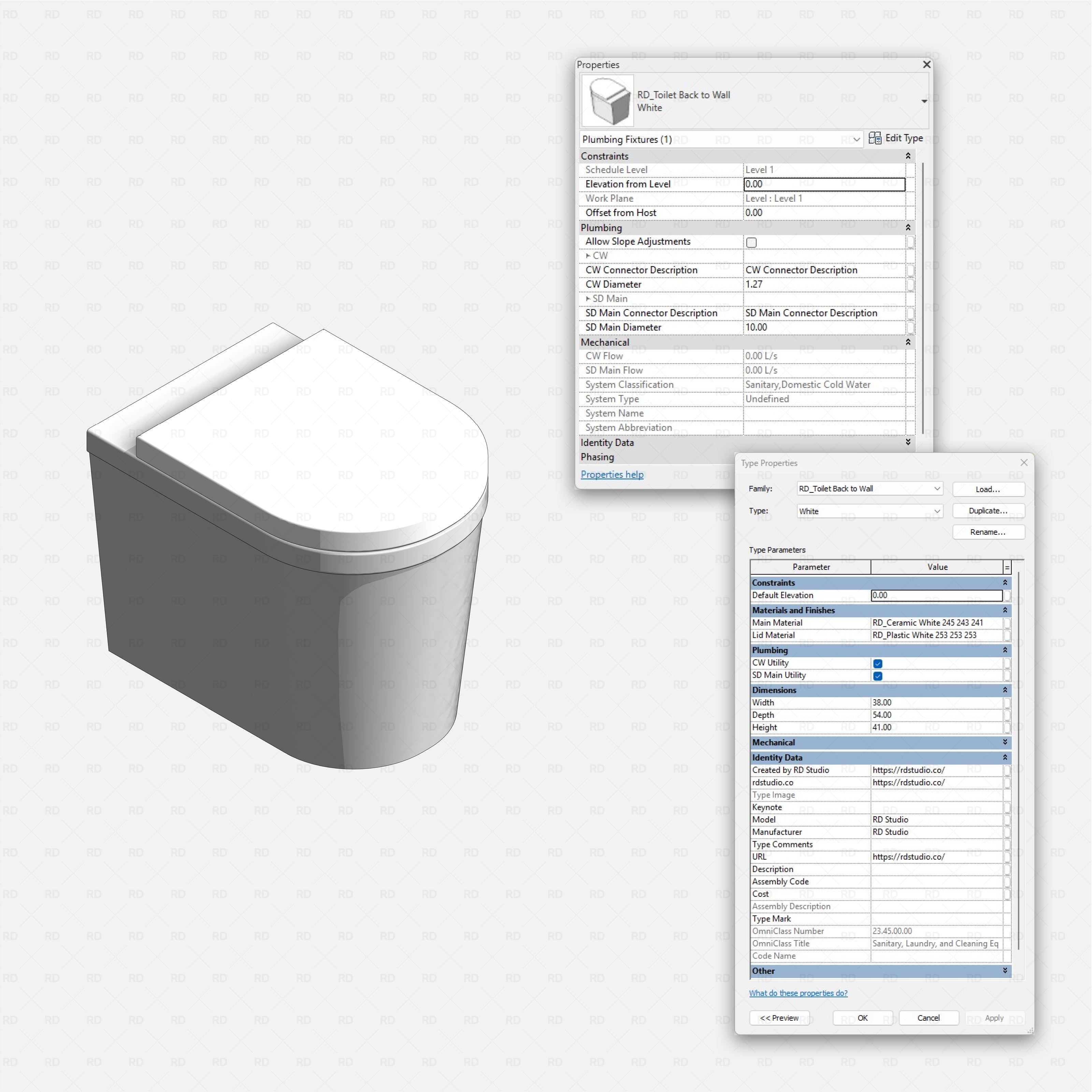 Revit toilets and bidets Pack RD Studio BIM blocks rfa realistic toilet back to wall