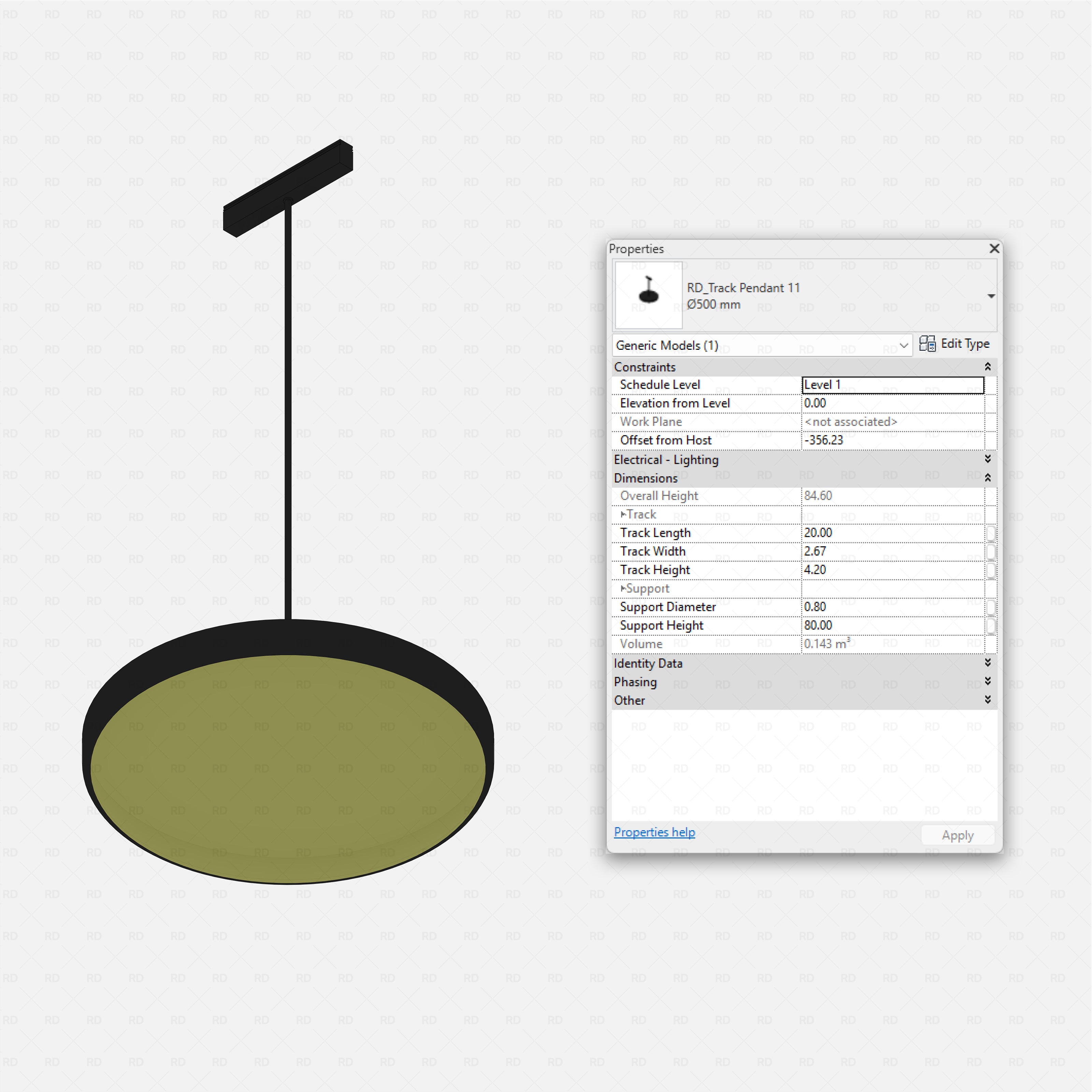 Revit Track Lights System - Ultimate Pack RD Studio BIM blocks rfa, extra wide circular track pendant light 11