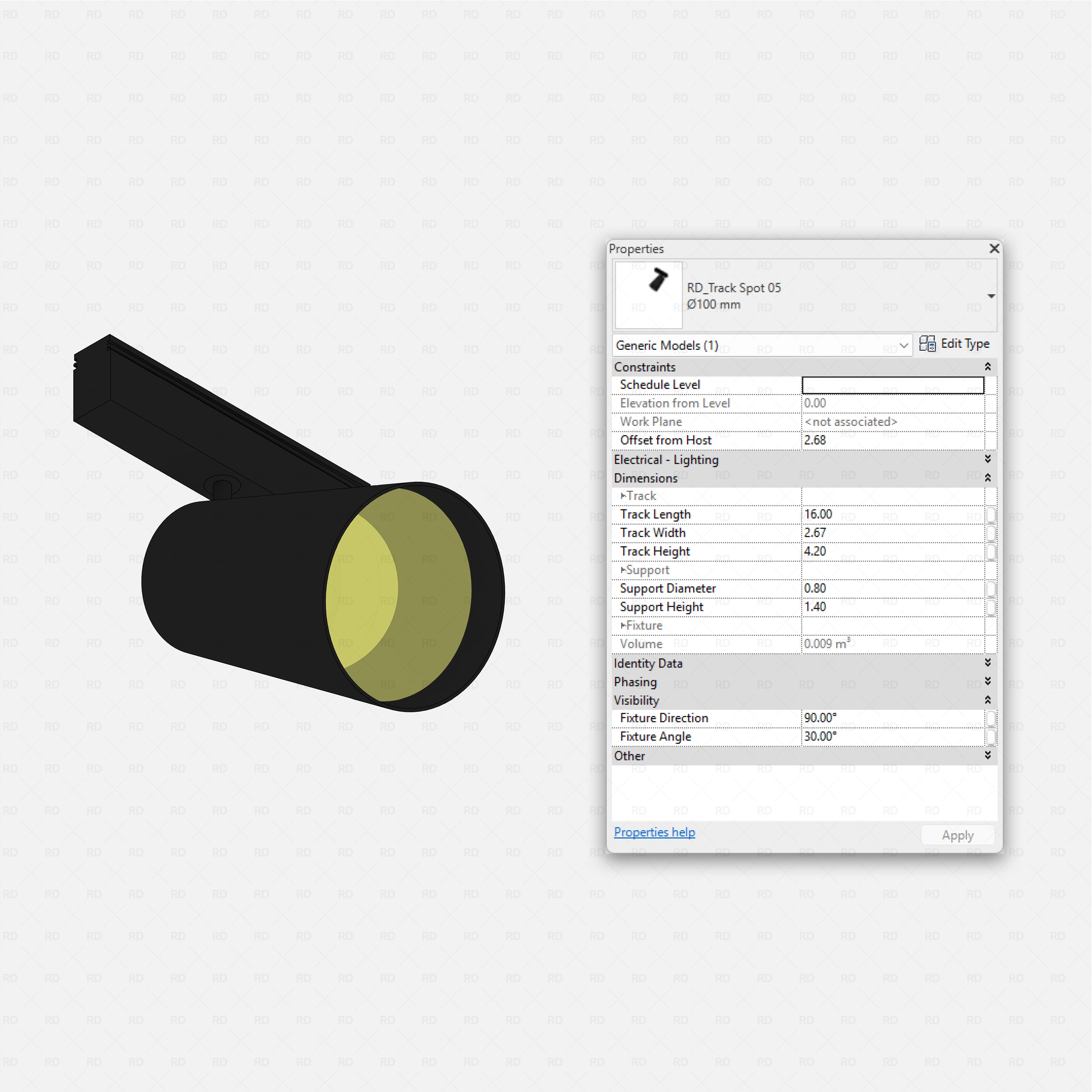 Revit Track Lights System - Ultimate Pack RD Studio BIM blocks rfa, large cylindrical track spot 05 with deep housing