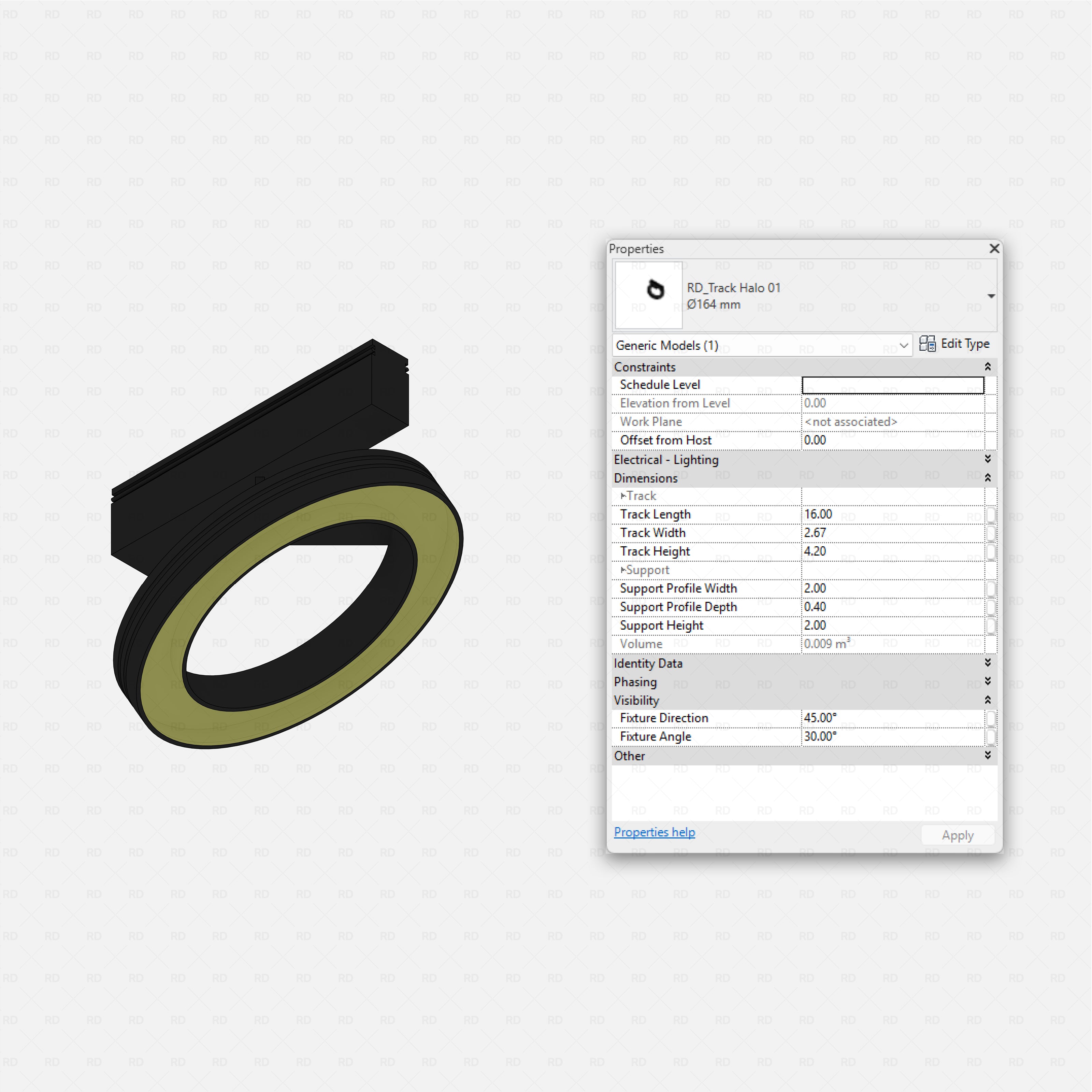 Revit Track Lights System - Ultimate Pack RD Studio BIM blocks rfa circular halo track light with solid illuminated ring