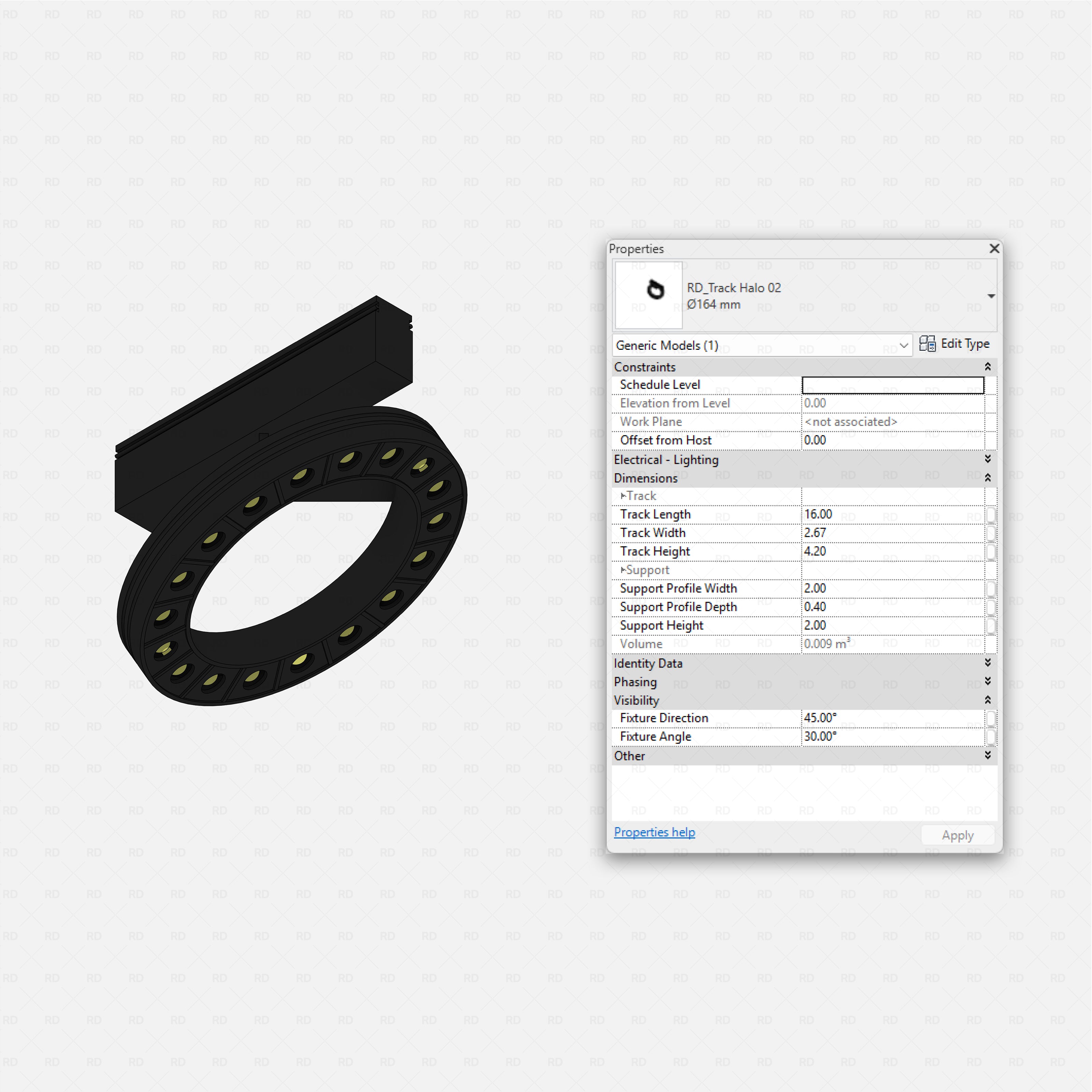 Revit Track Lights System - Ultimate Pack RD Studio BIM blocks rfa circular halo track light with multiple small LED spots