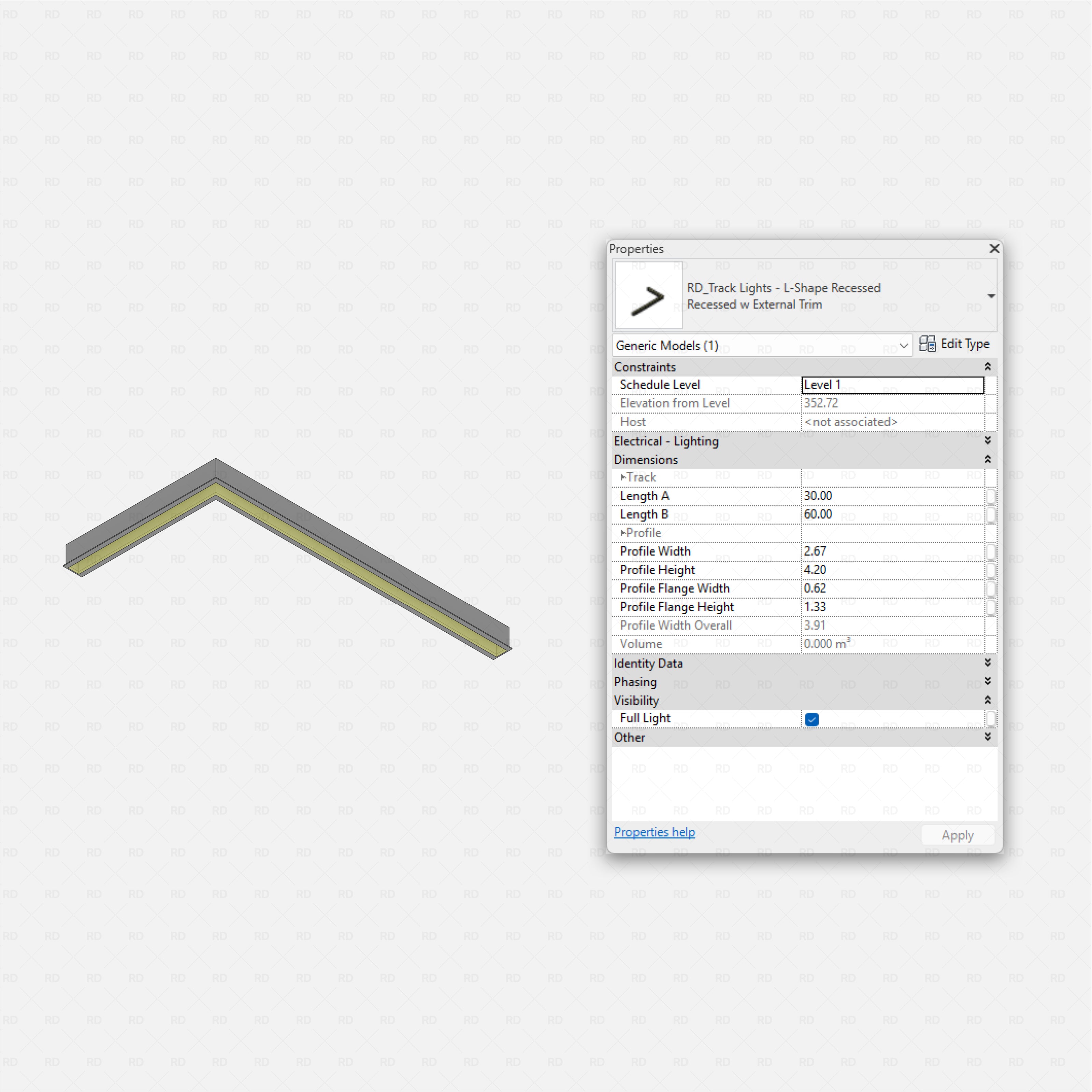 Revit Track Lights System - Ultimate Pack RD Studio BIM blocks rfa L shaped recessed linear track light with outer trim