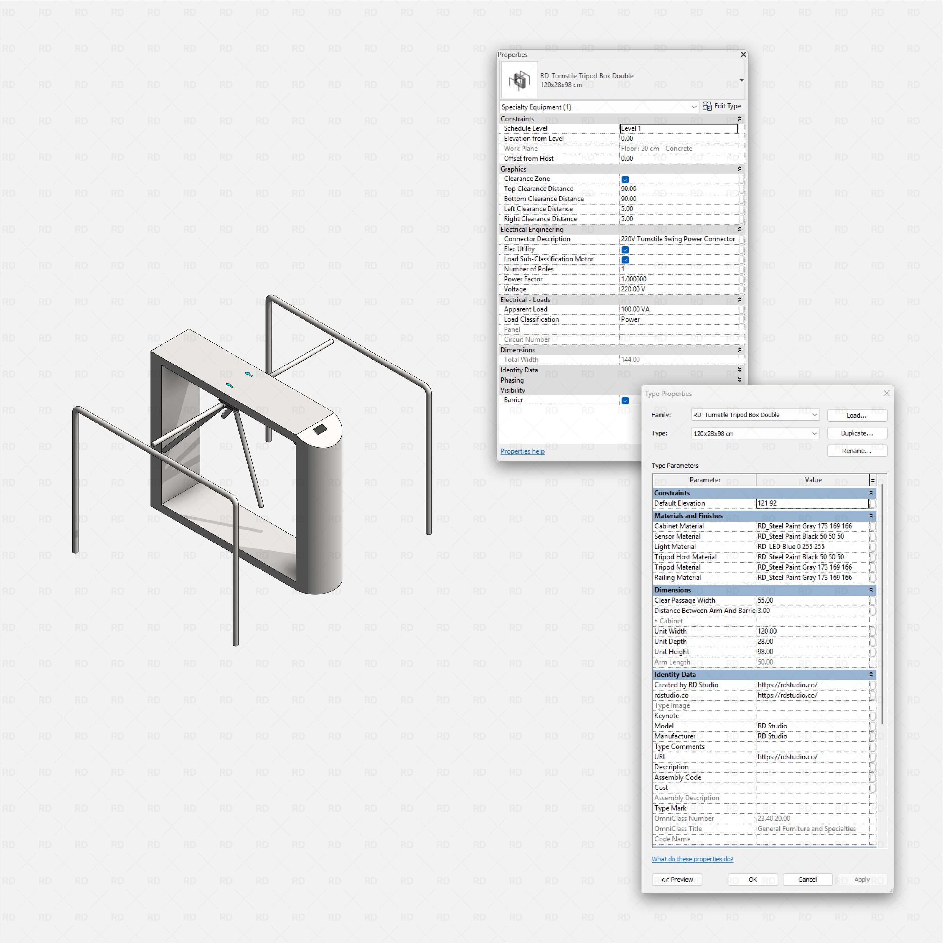 Revit turnstile tripod Pack RD Studio BIM blocks rfa turnstile tripod box double