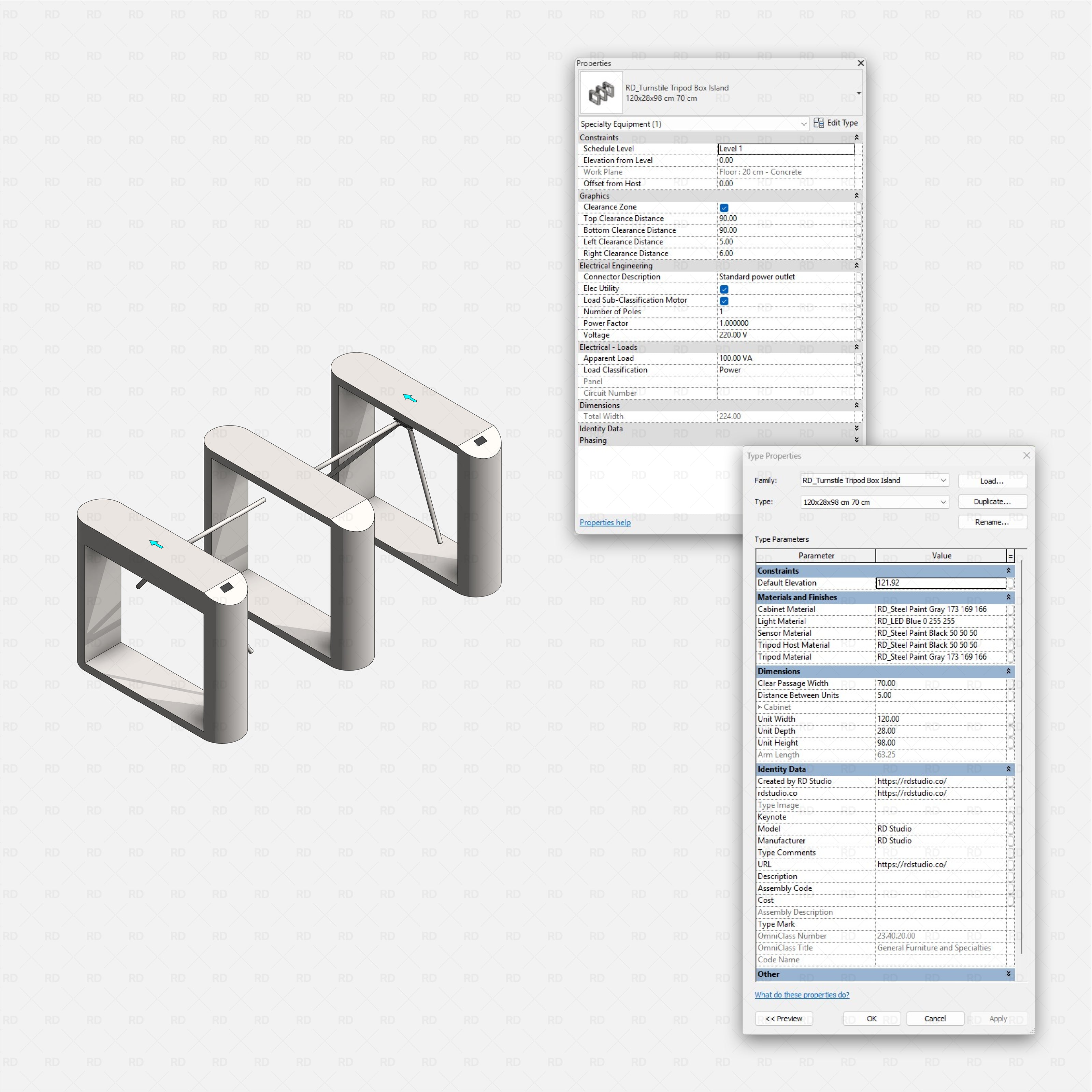 Revit turnstile tripod Pack RD Studio BIM blocks rfa turnstile tripod box island