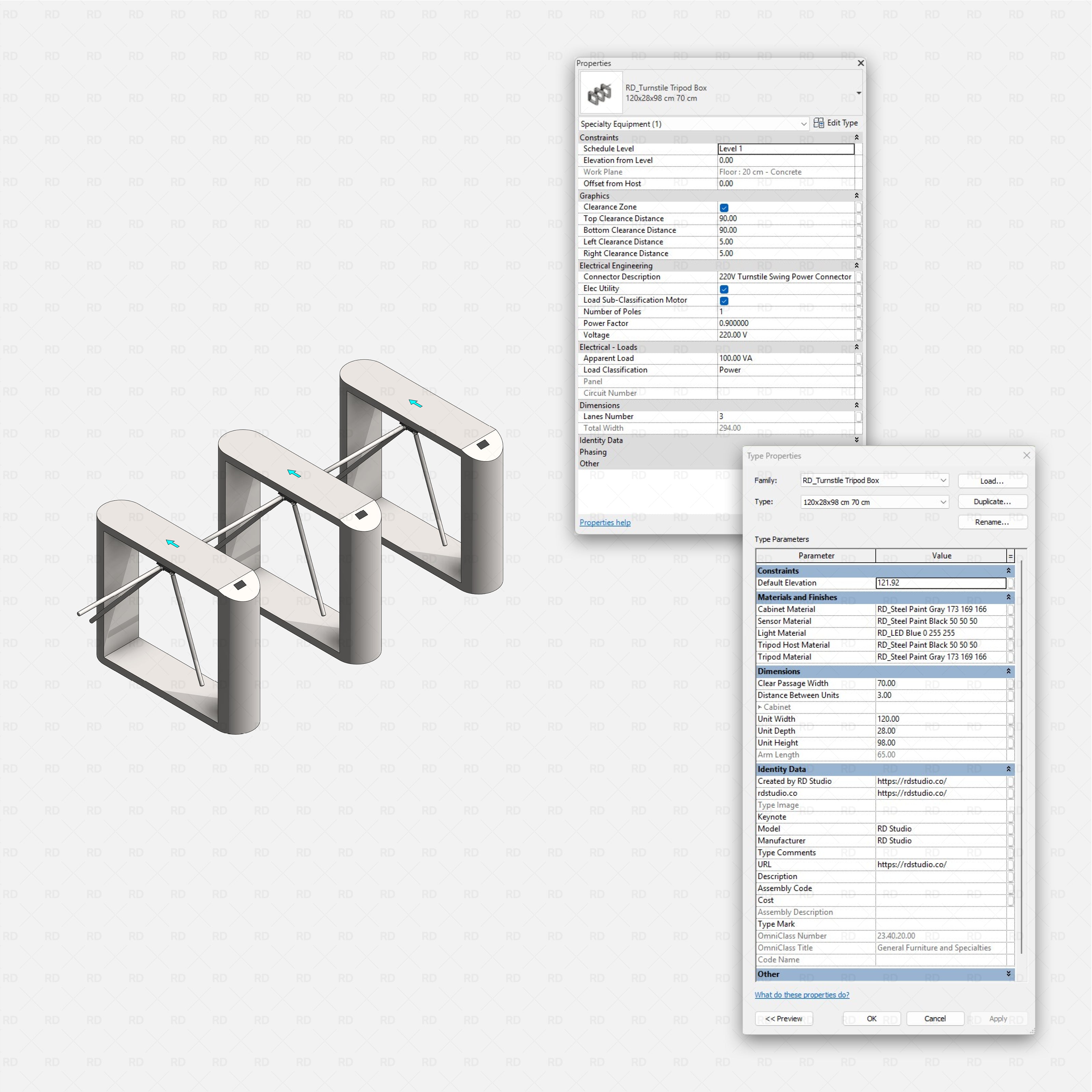 Revit turnstile tripod Pack RD Studio BIM blocks rfa turnstile tripod box