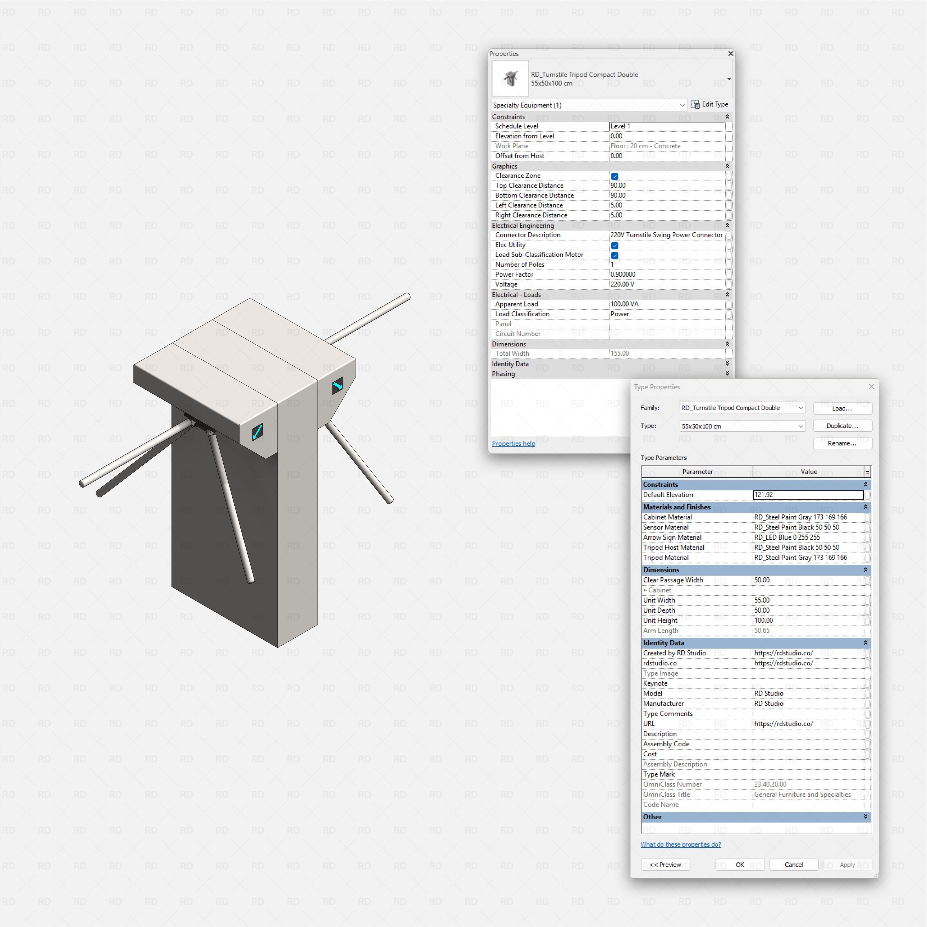 Revit turnstile tripod Pack RD Studio BIM blocks rfa tripod compact double