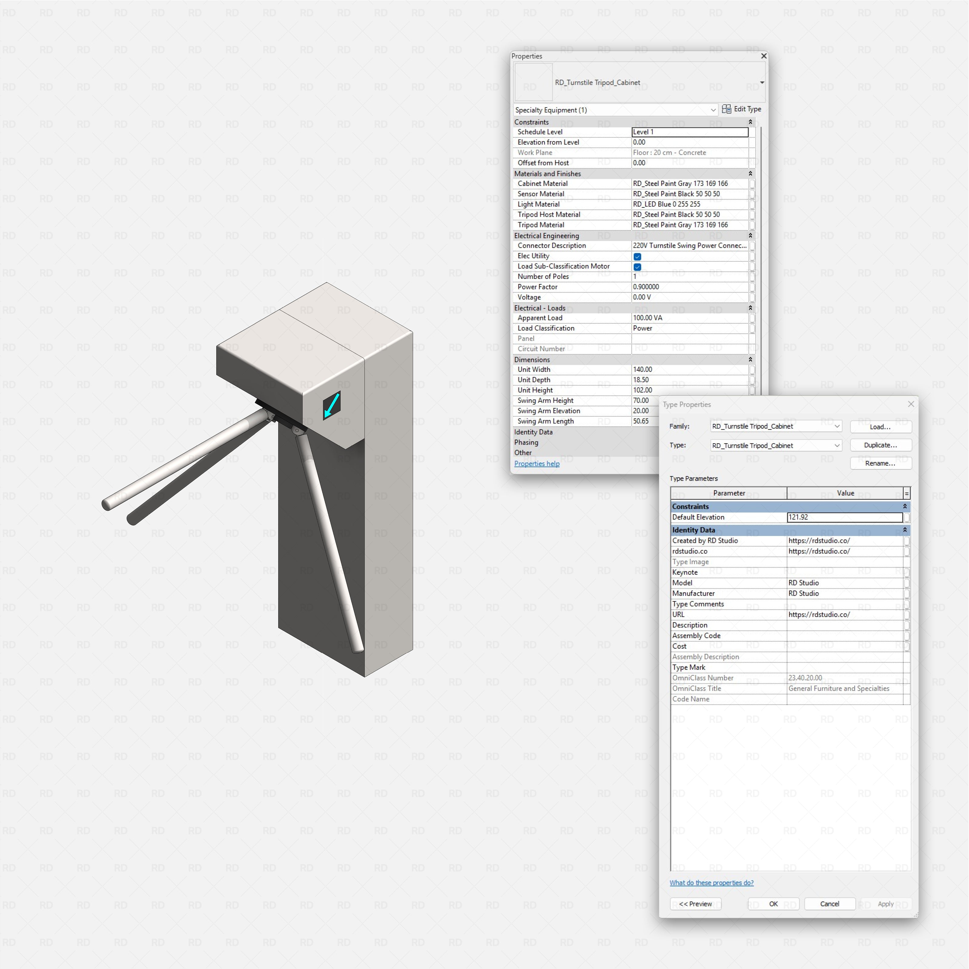 Revit turnstile tripod Pack RD Studio BIM blocks rfa 